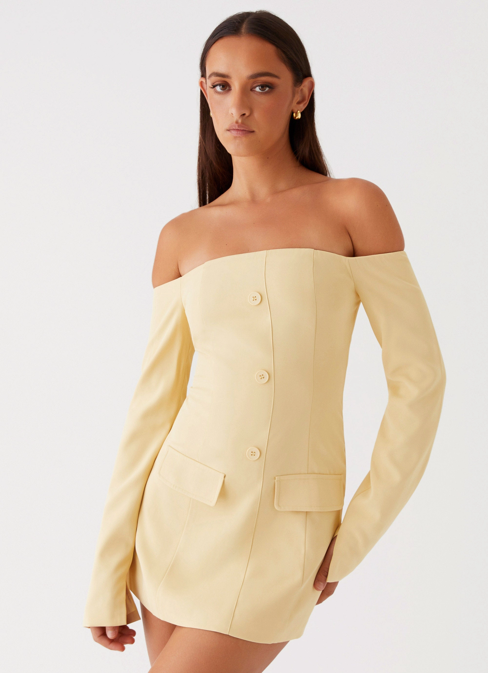 Dominique Blazer Mini Dress - Yellow Quick Fit