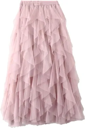 Lady High-Waisted Mesh Skirt Women's Pleated Dress Long Dance Skirt A- Line Silhouette