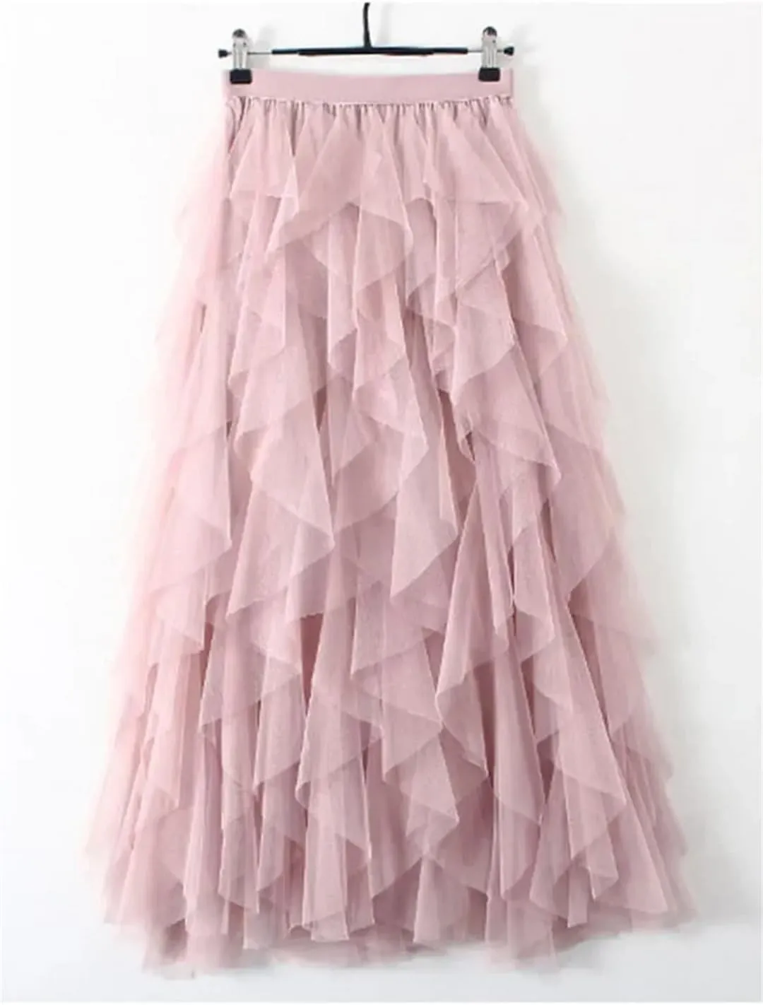 Lady High-Waisted Mesh Skirt Women's Pleated Dress Long Dance Skirt A- Line Silhouette