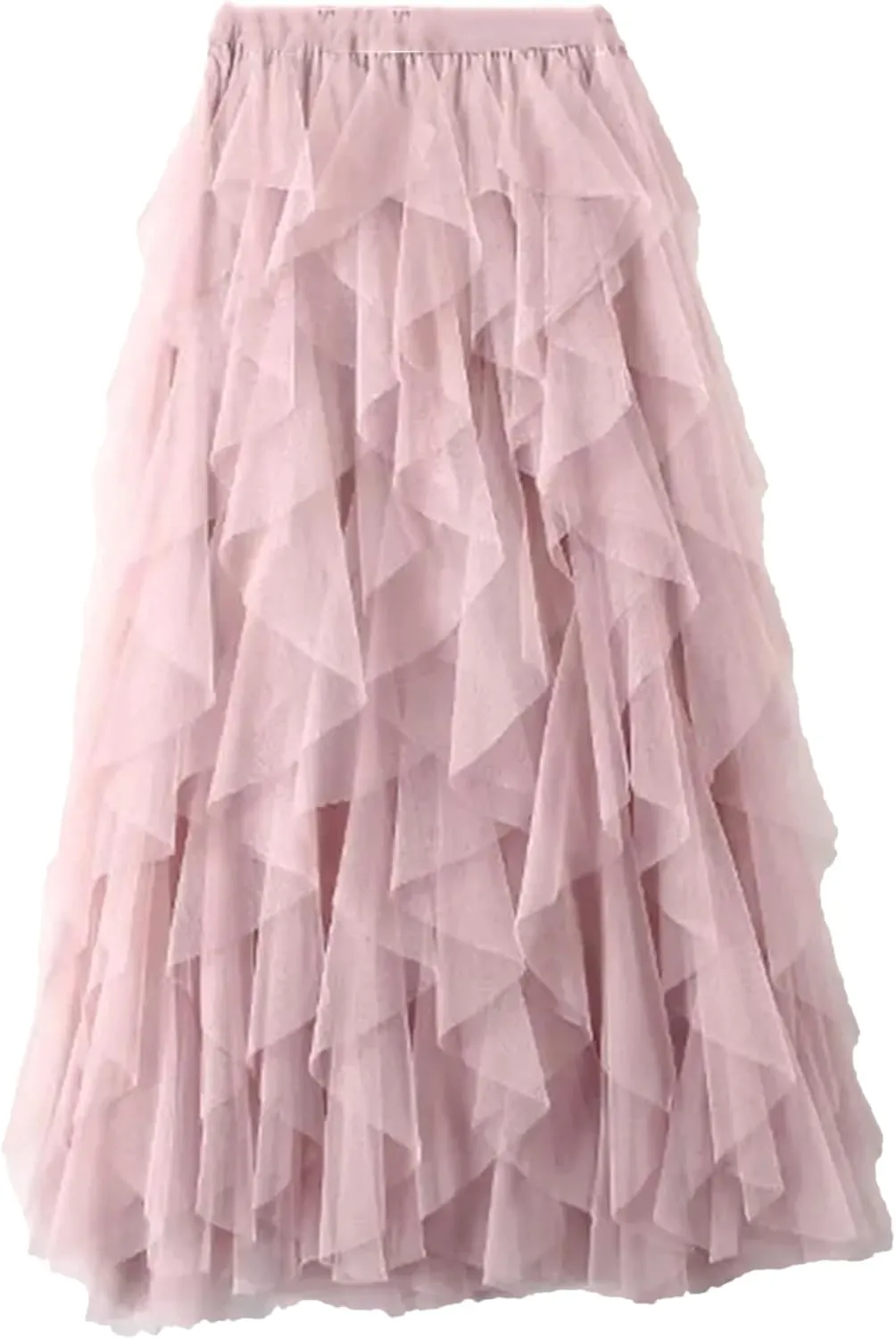 Lady High-Waisted Mesh Skirt Women's Pleated Dress Long Dance Skirt A- Line Silhouette