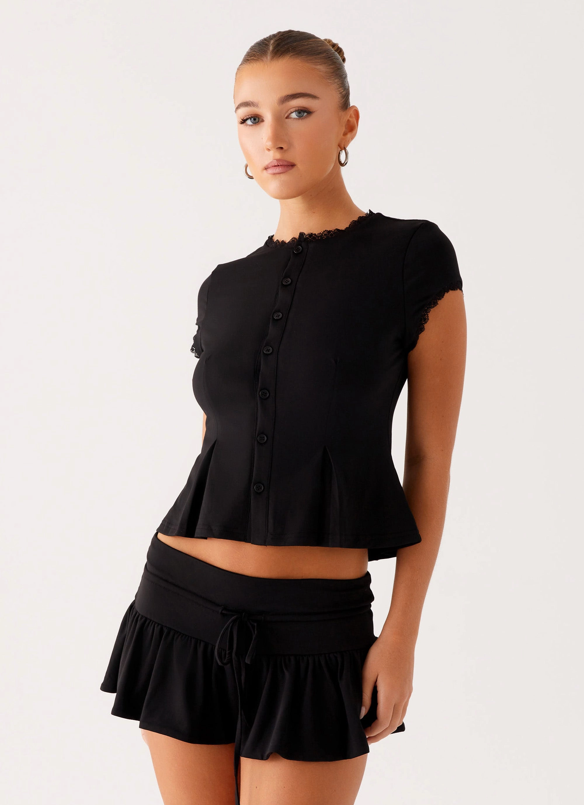 Seamless construction Athletic Look Landon Button Up Top - Black