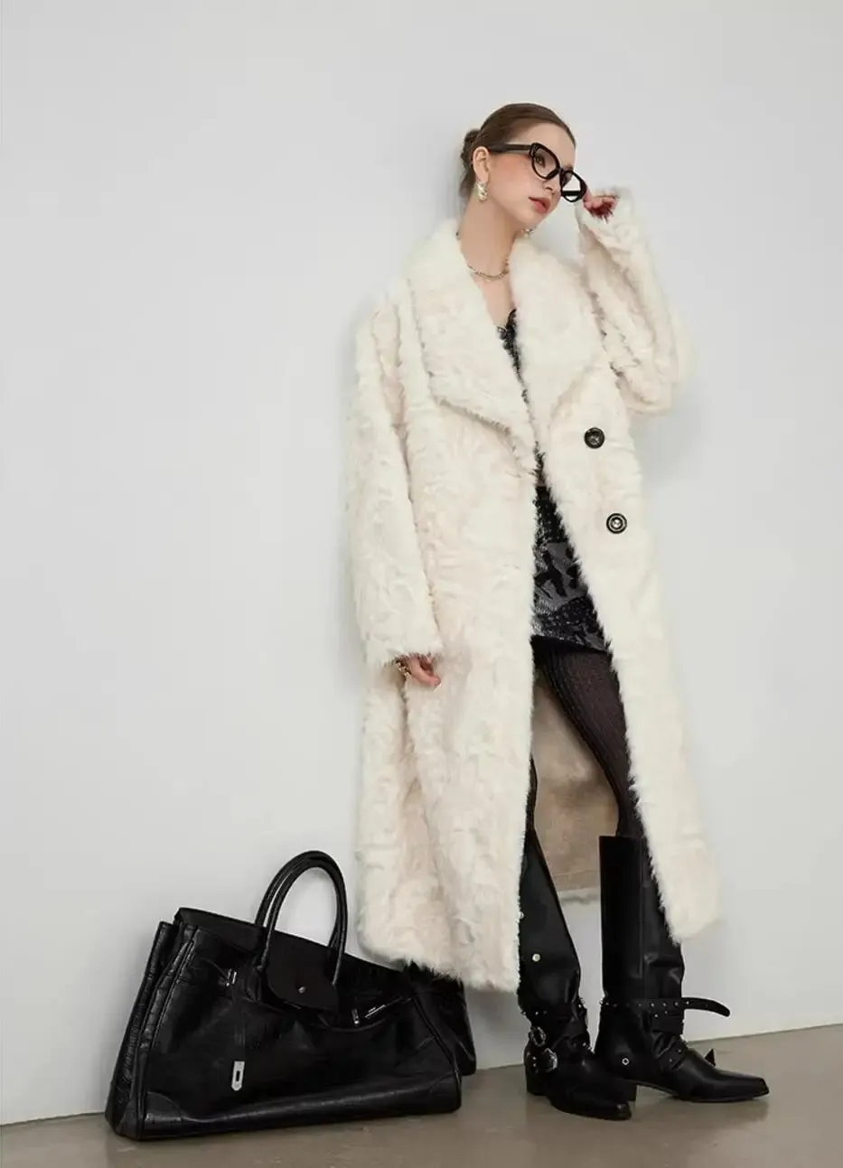 Large Lapel Shaggy Faux Fur Long Jacket