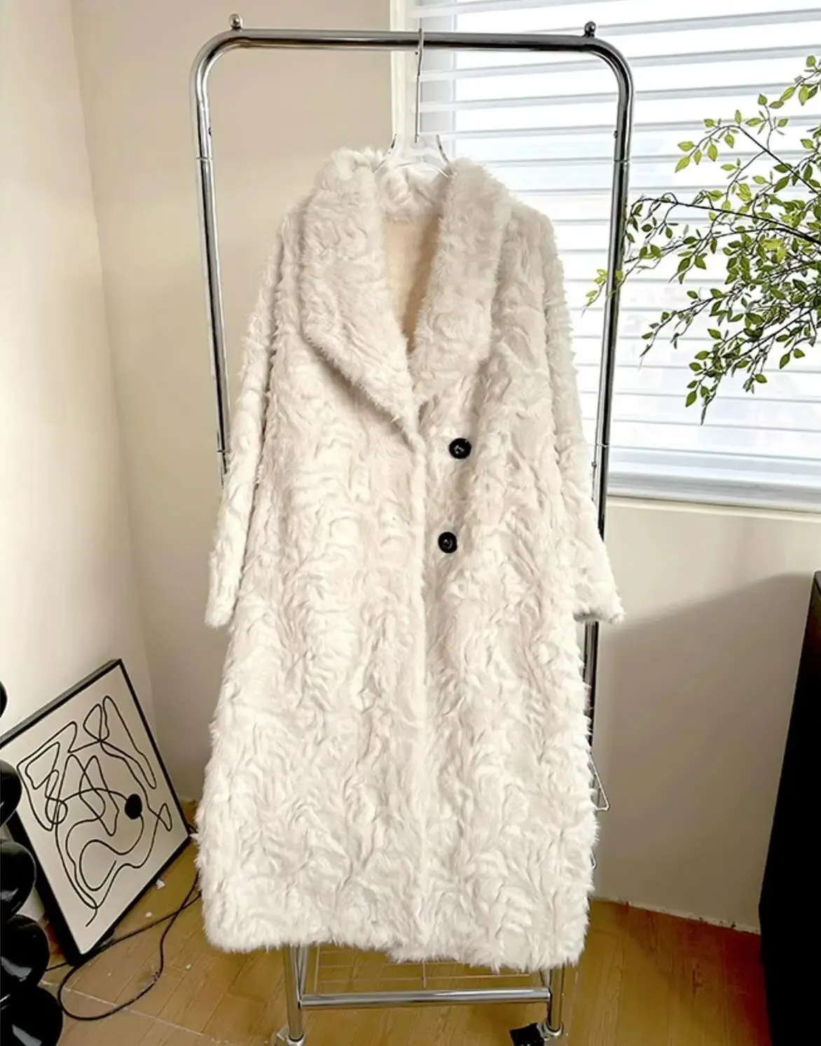 Large Lapel Shaggy Faux Fur Long Jacket