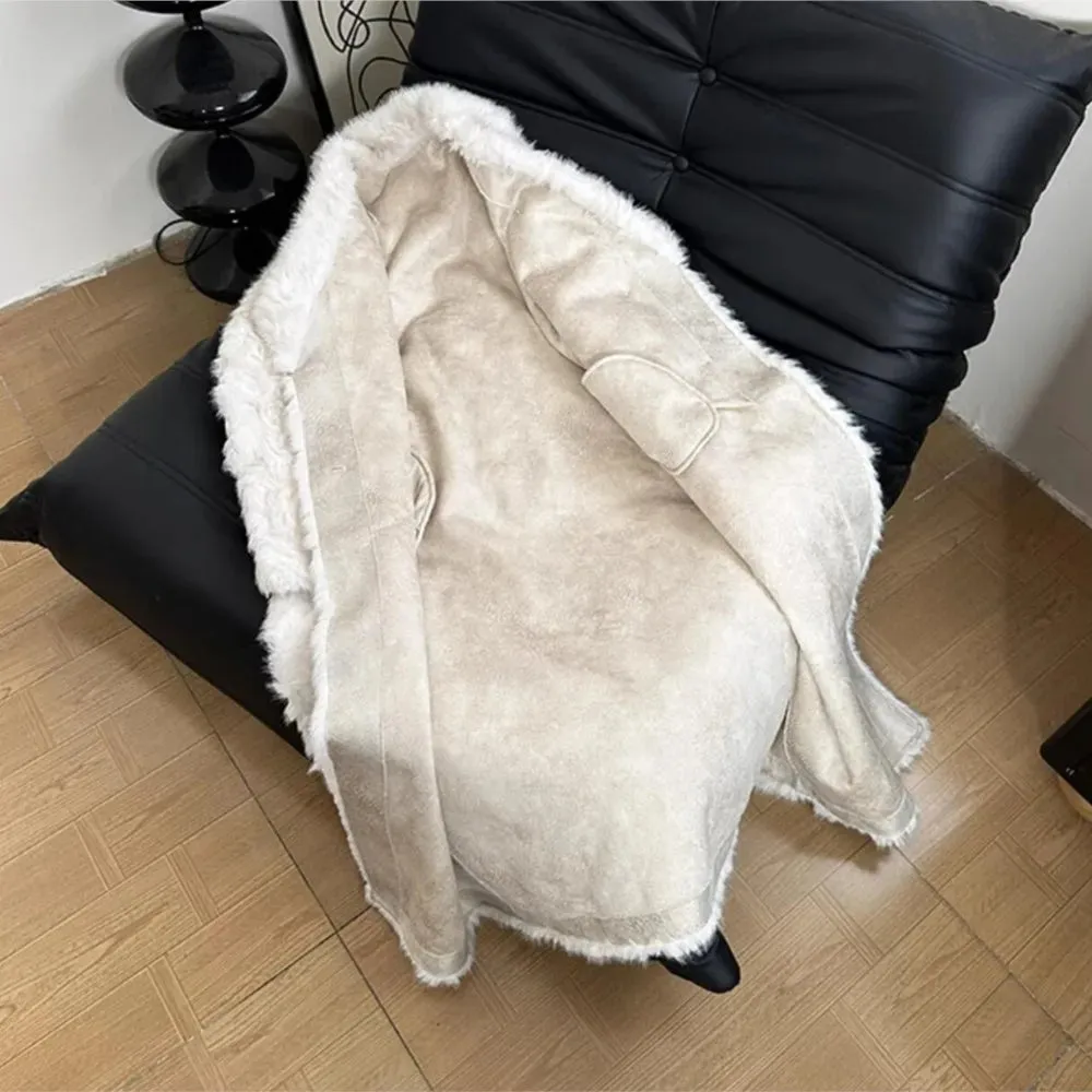 Large Lapel Shaggy Faux Fur Long Jacket