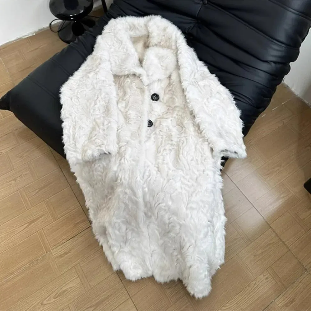 Large Lapel Shaggy Faux Fur Long Jacket