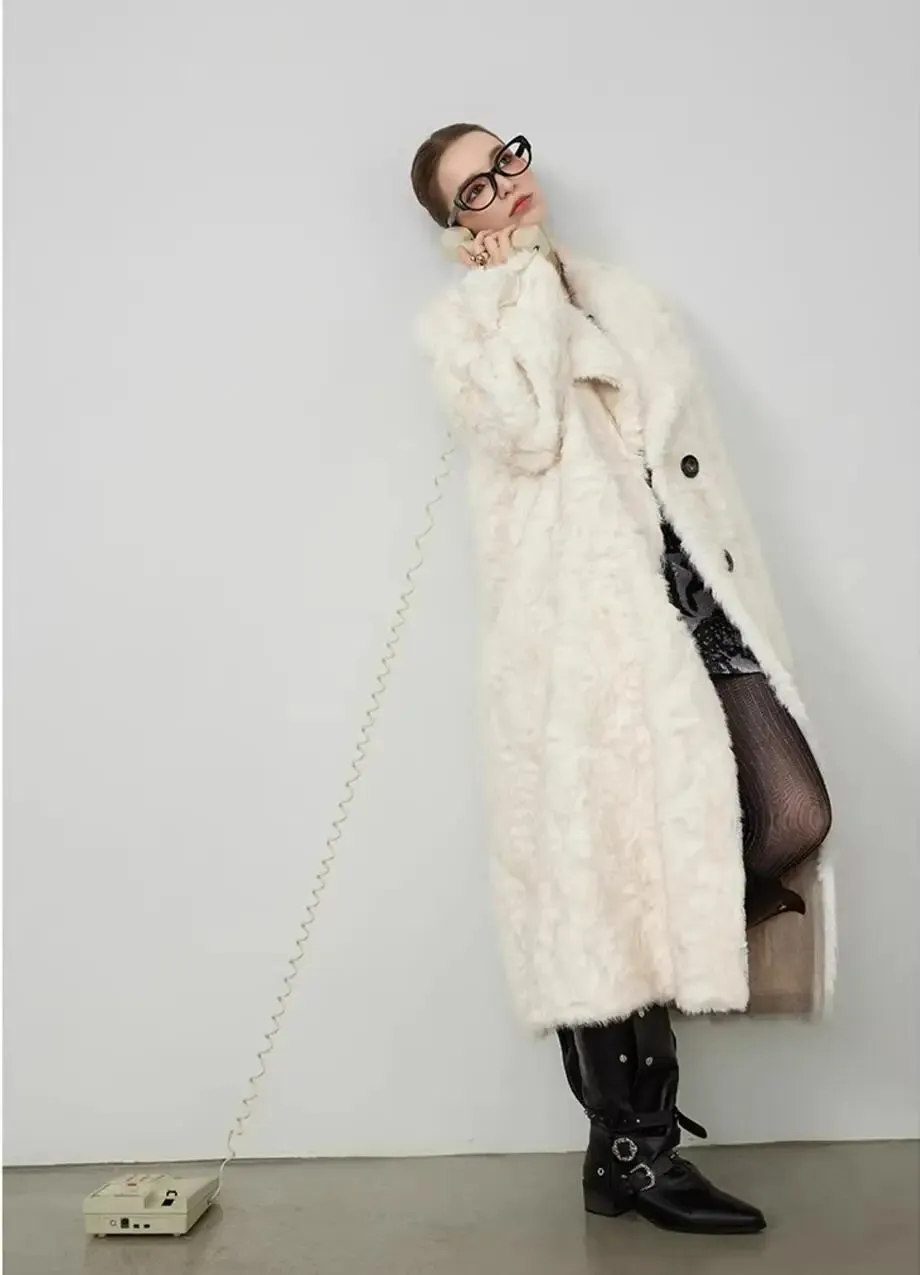 Large Lapel Shaggy Faux Fur Long Jacket