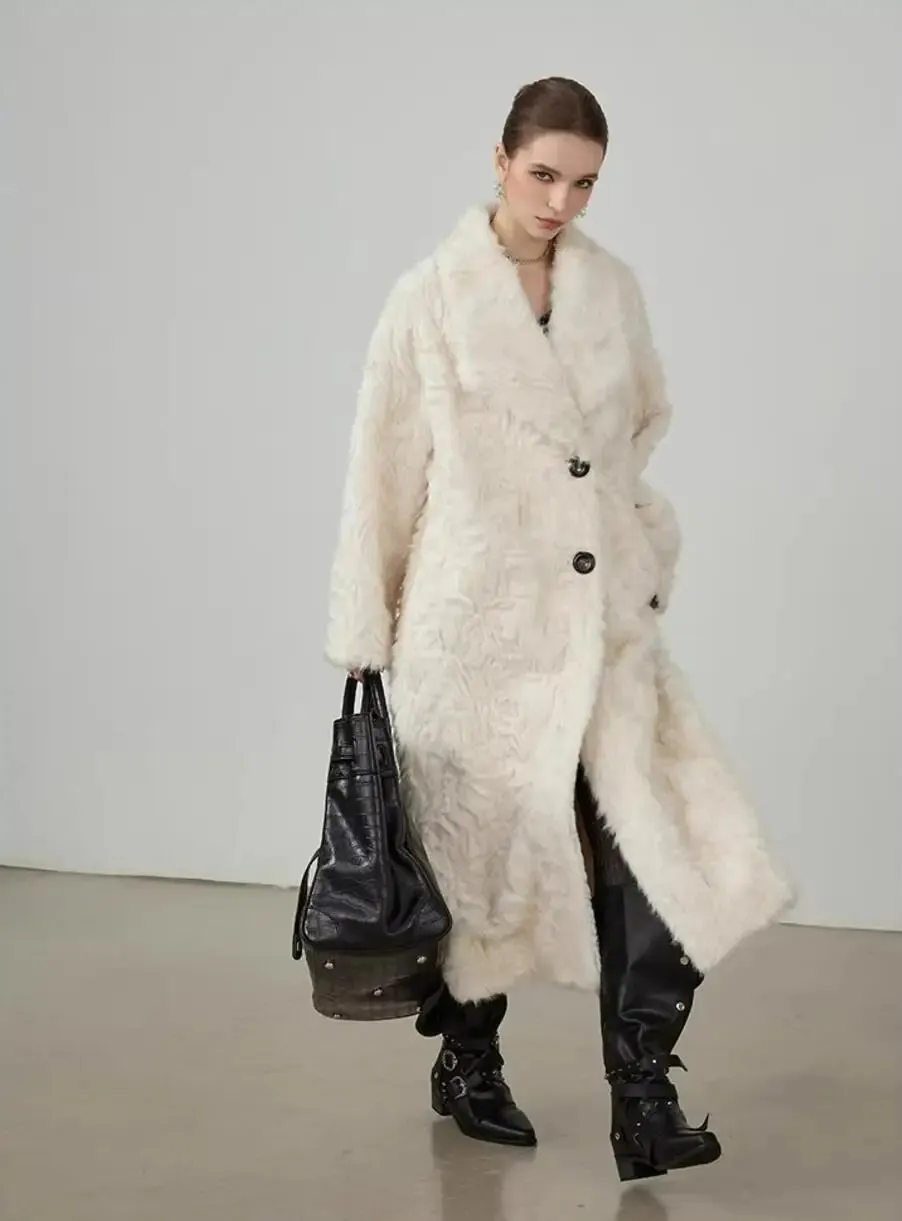Large Lapel Shaggy Faux Fur Long Jacket