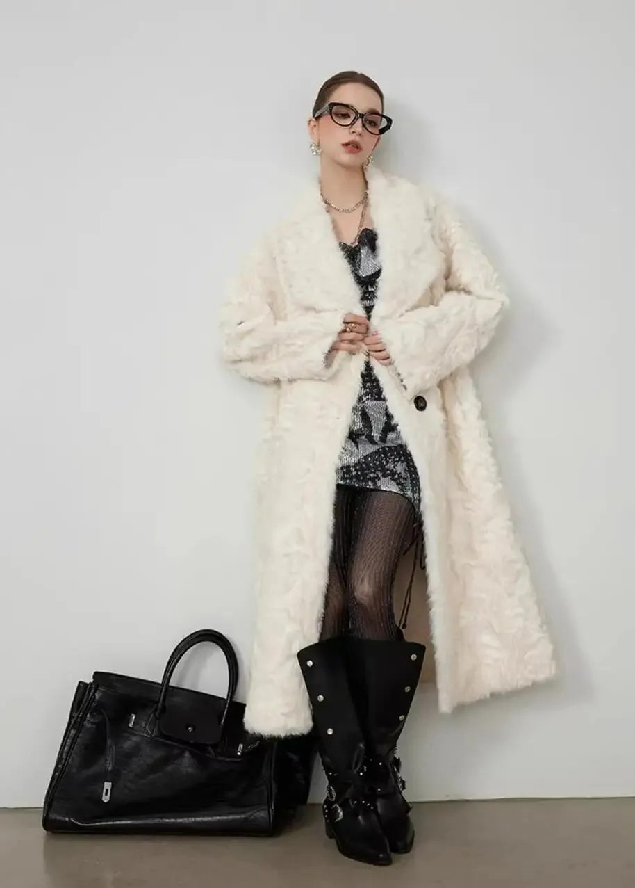 Large Lapel Shaggy Faux Fur Long Jacket
