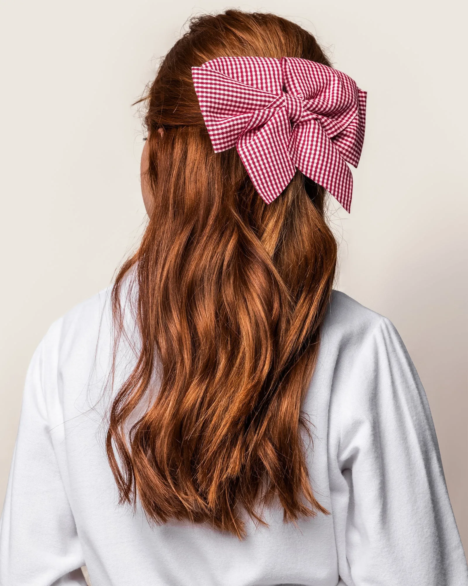 Large Red Mini Gingham Hair Bow