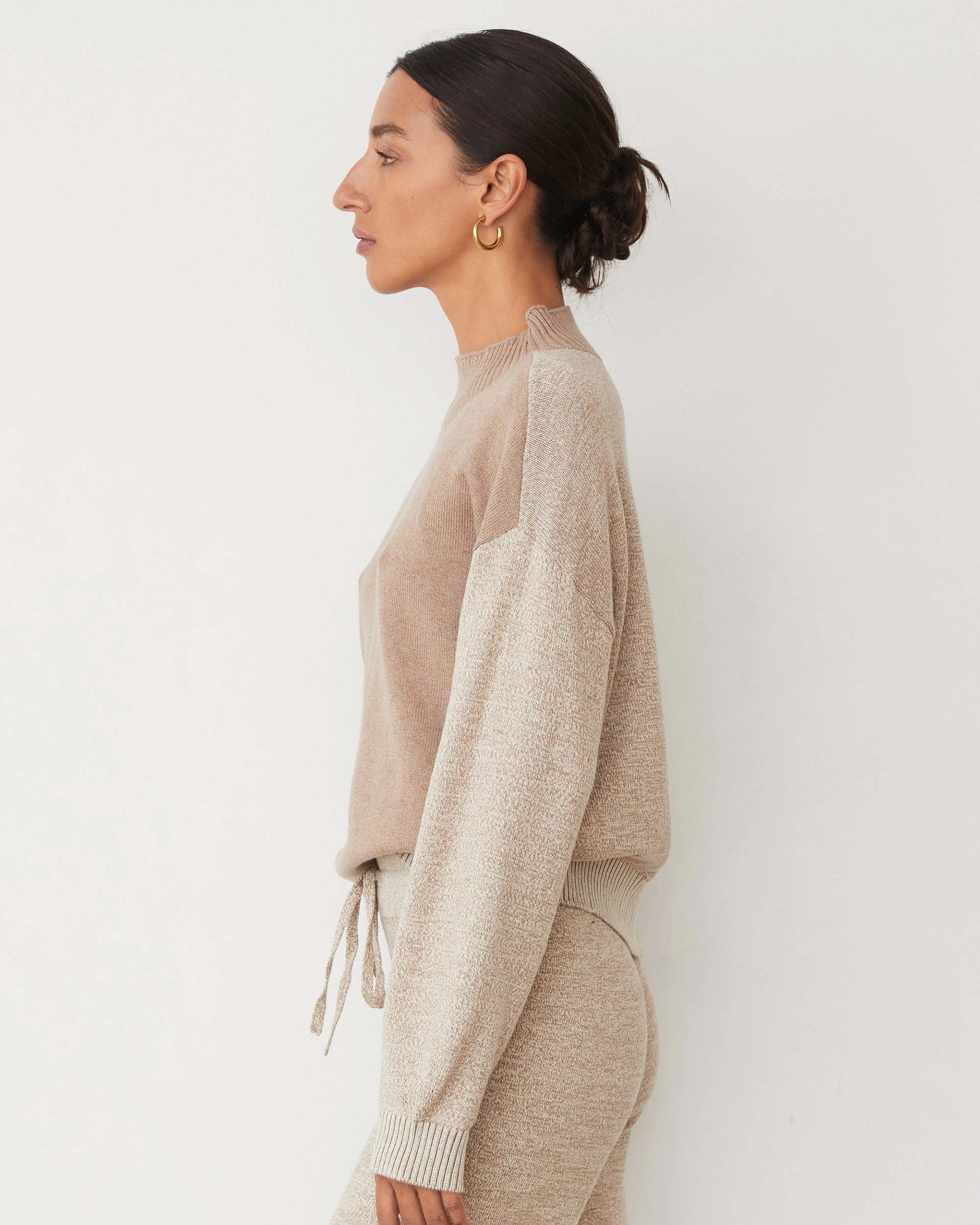 LightReflectiveTrim Organic Cotton Cashmere Funnel Neck Sweater