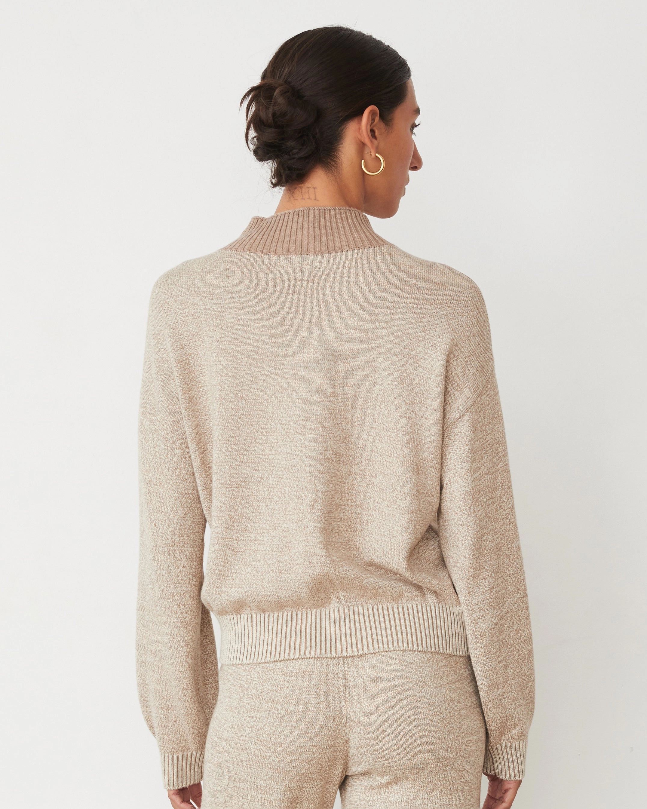 MicroPerforated Details ReinforcedHems Organic Cotton Cashmere Funnel Neck Sweater