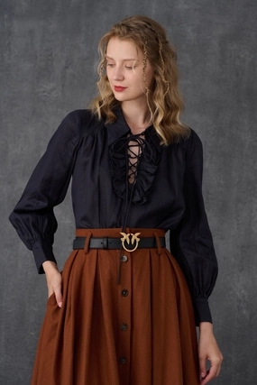 Laurel 13 | Lace-up Linen Blouse Shirt Minimalist Aesthetic Laurel 13 | Lace-up Linen Blouse Shirt Fashion Use
