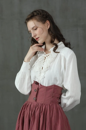 Laurel 13 | Lace-up Linen Blouse Shirt Tailored Cut Laurel 13 | Lace-up Linen Blouse Shirt Layer Up Style