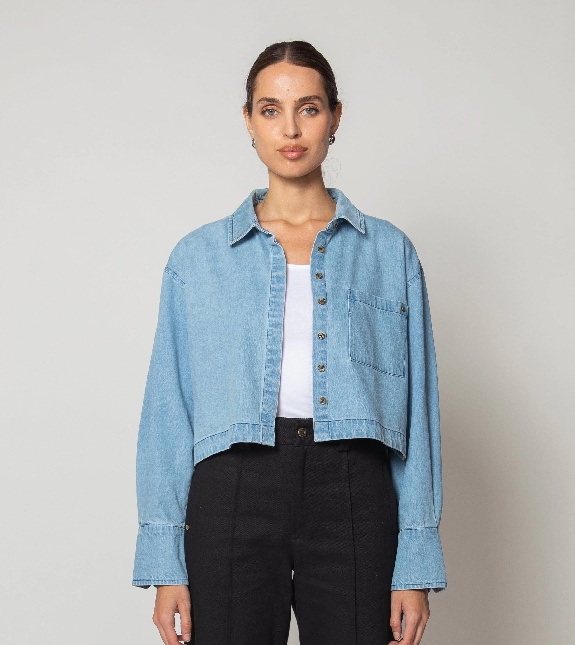 Laurel Blouse | Light Wash Self Fabric Tie