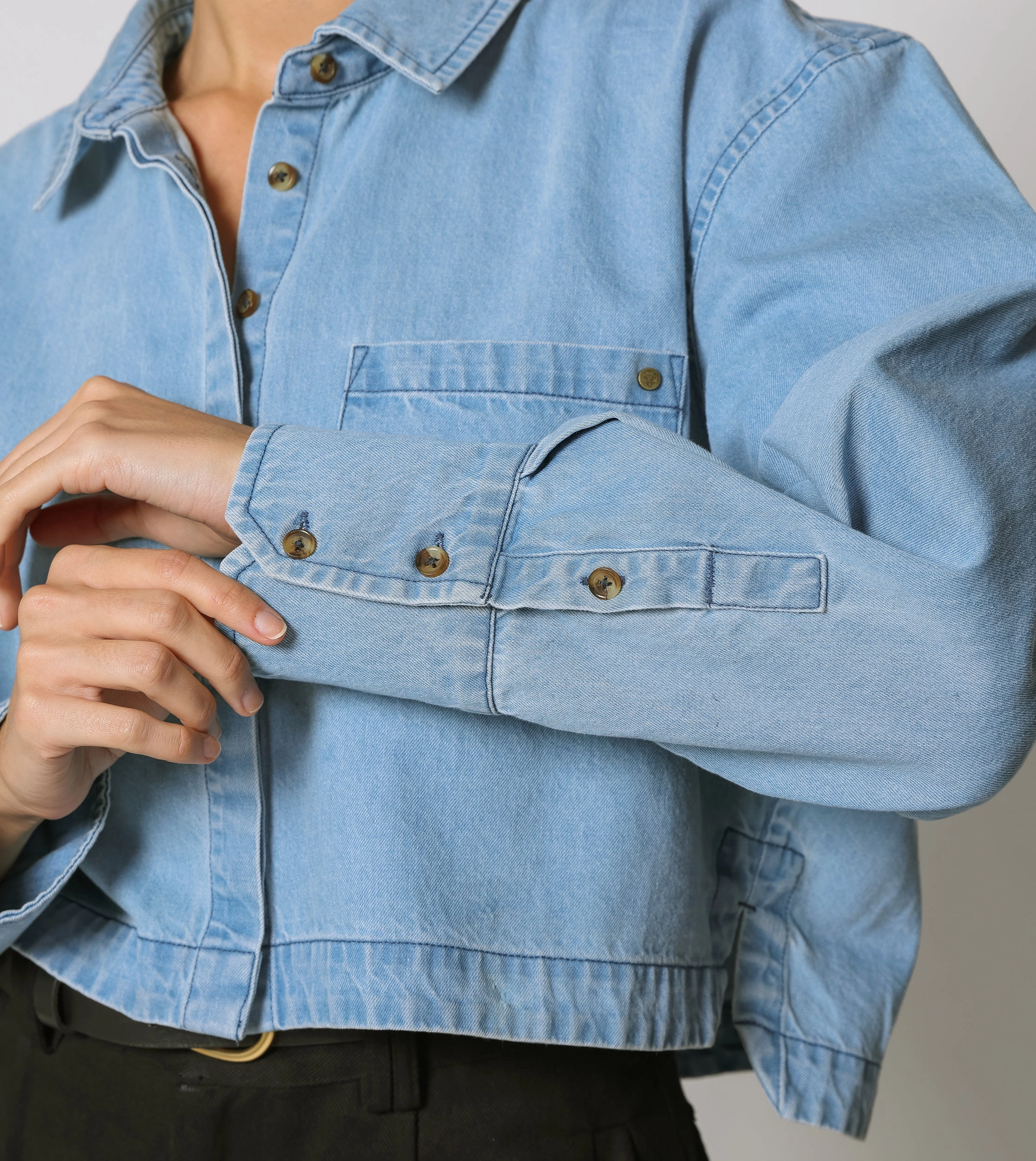 Laurel Blouse | Light Wash Curved Hem Design