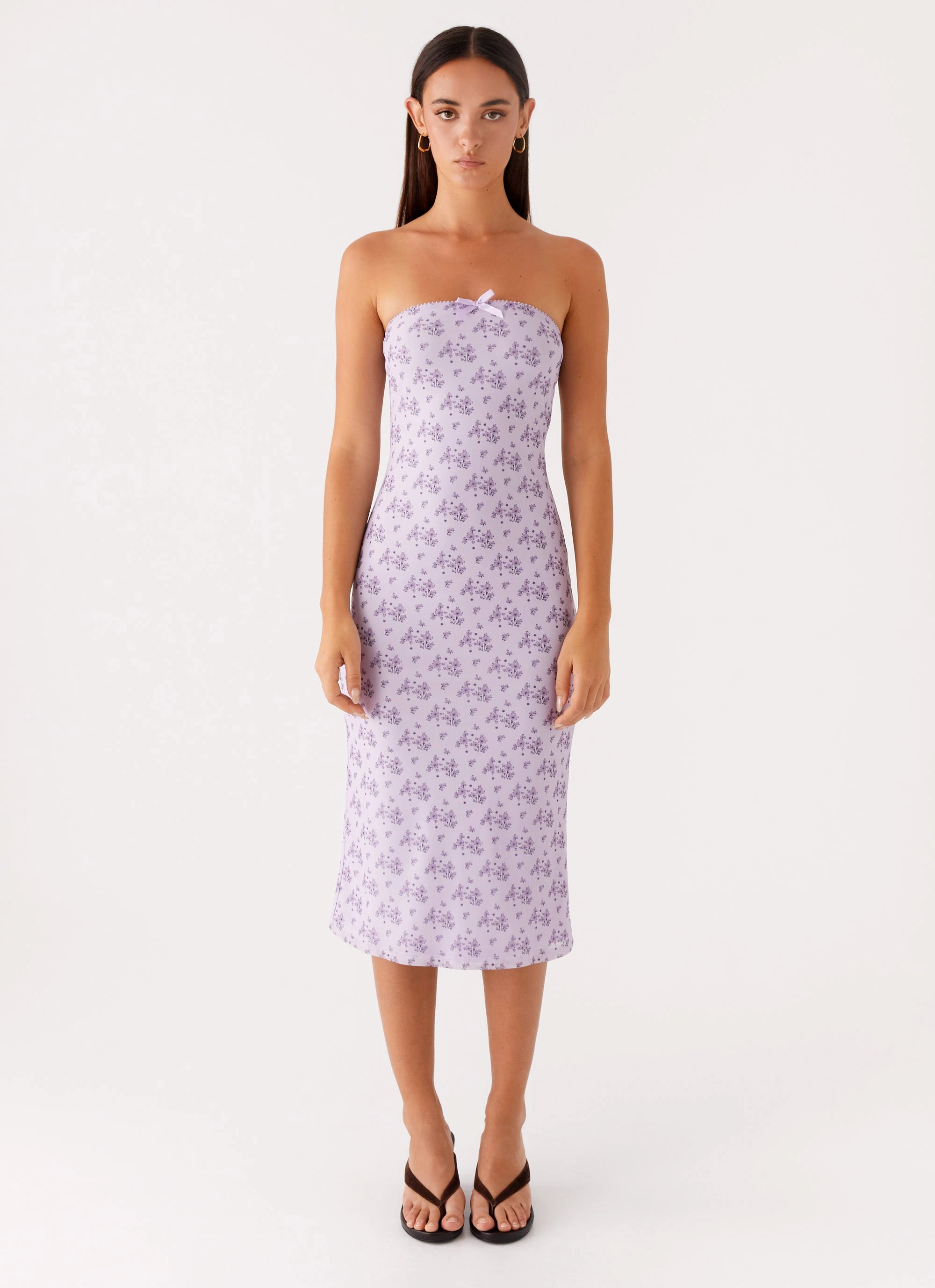 Keila Strapless Midi Dress - Lavender Meadow polka-dot Tailored Fit