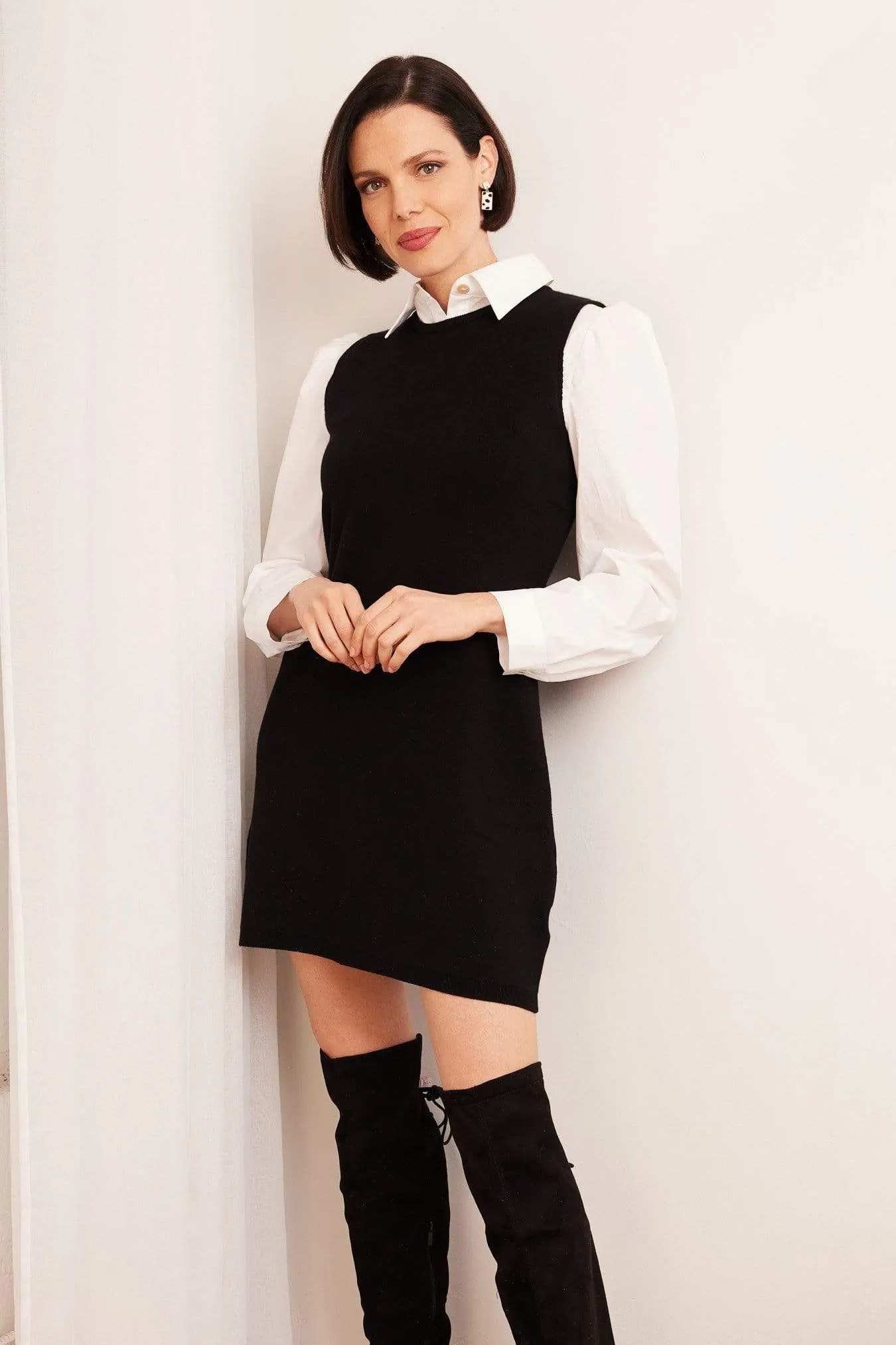 Feminine Vibe Layered Mini Dress - Black and White
