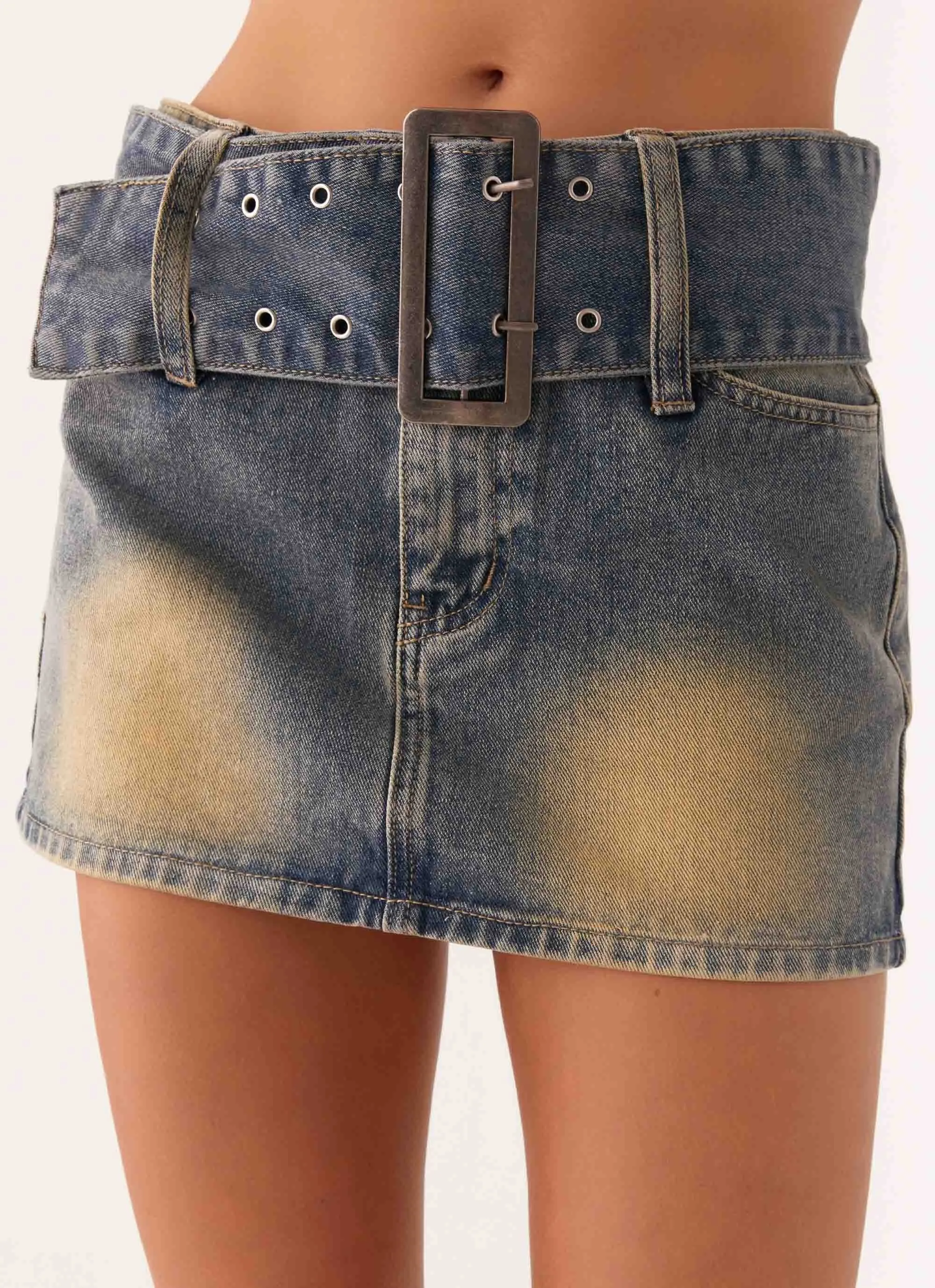 Compact Pack Not Like Us Denim Mini Skirt - Vintage