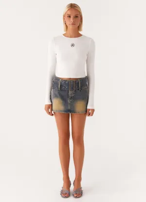 Layered Pockets Not Like Us Denim Mini Skirt - Vintage Movement Ready Not Like Us Denim Mini Skirt - Vintage