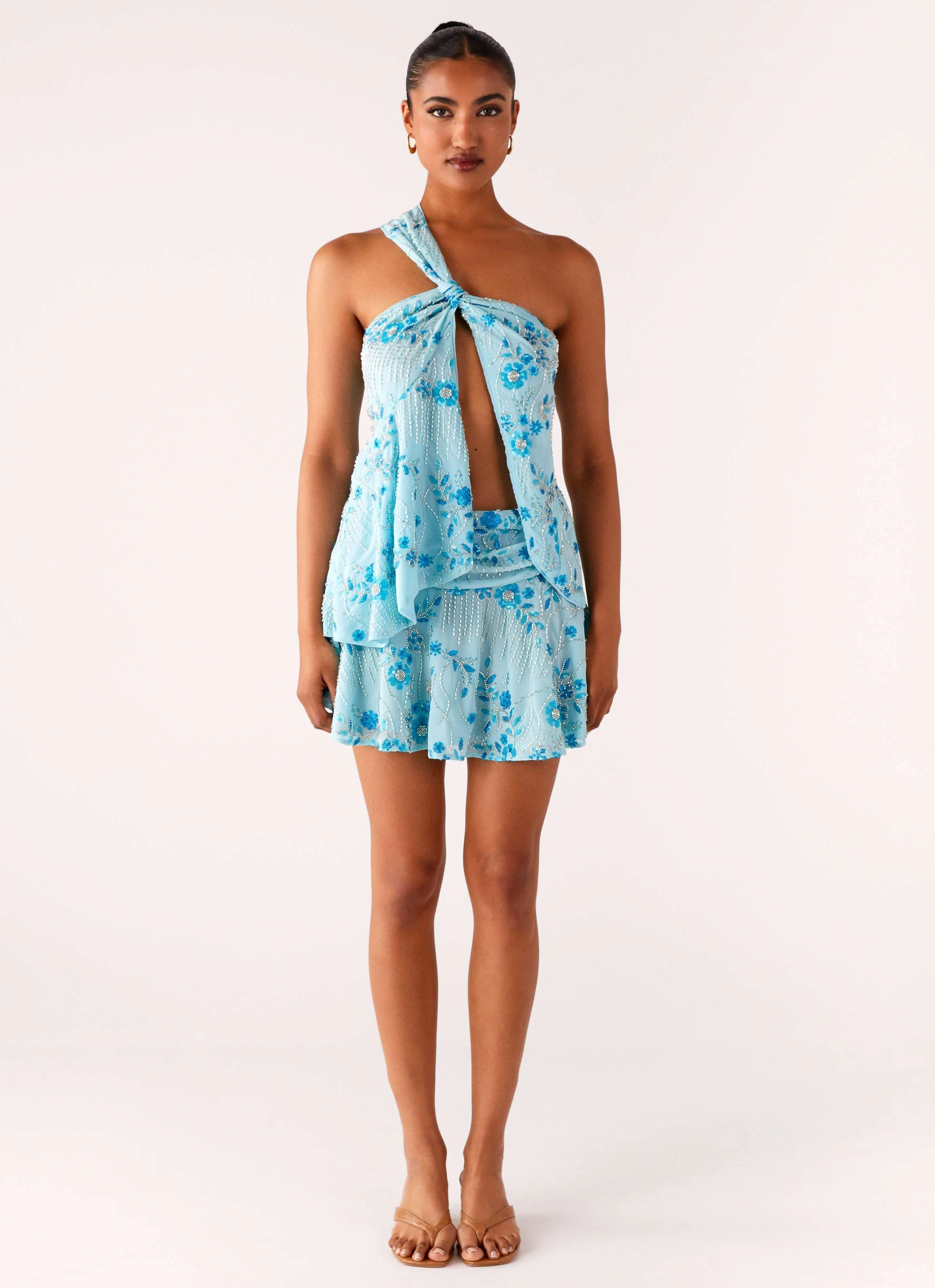 Delight Me Beaded Asymmetrical Top - Blue Breathable Design