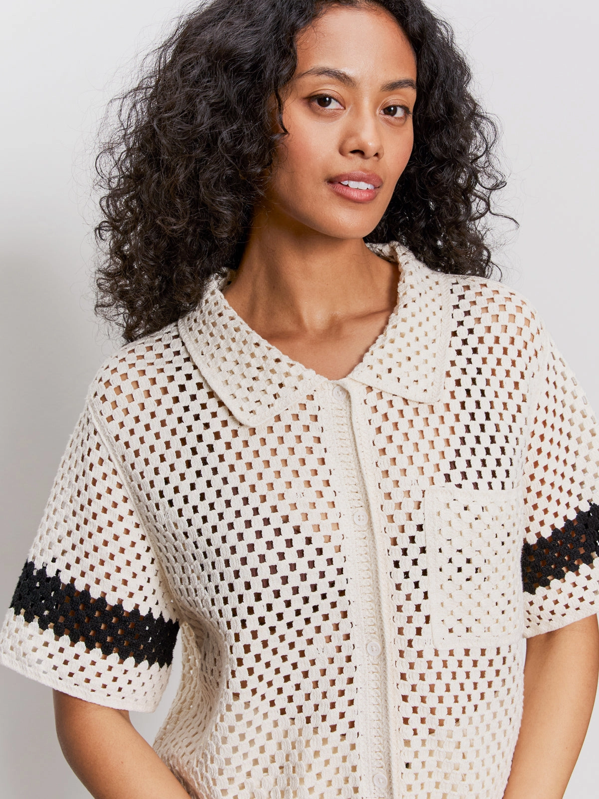 Luxe Layer skin friendly Crochet Resort Shirt Macrame Black
