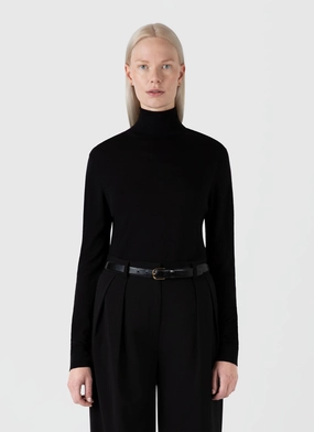Layered Stitch Detail Women's Merino Silk Roll Neck Jumper in Black Women's Merino Silk Roll Neck Jumper in Black Workday Fit Chic Casual Outfit