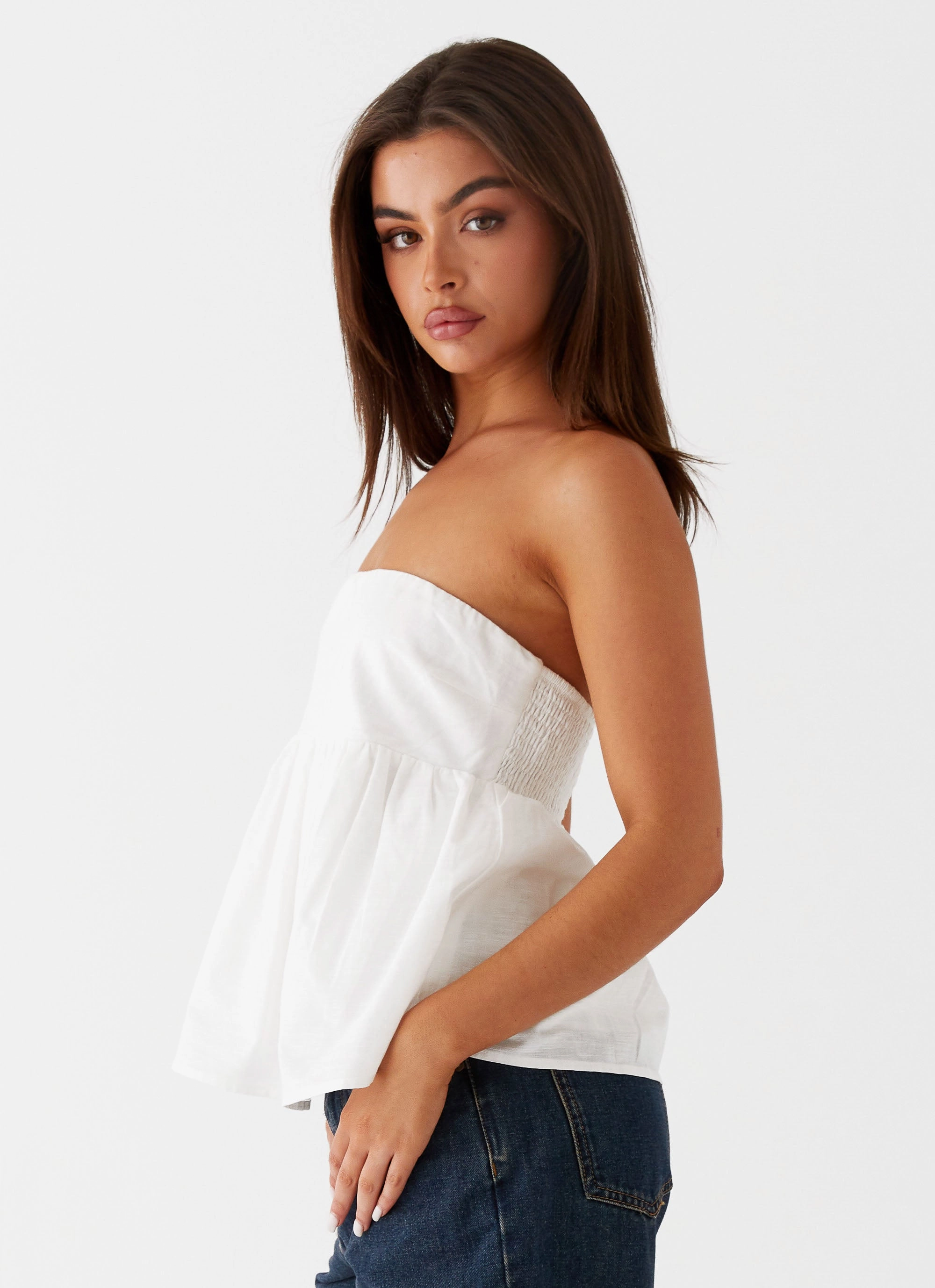 Cassie Tube Top - White PlacketDetail