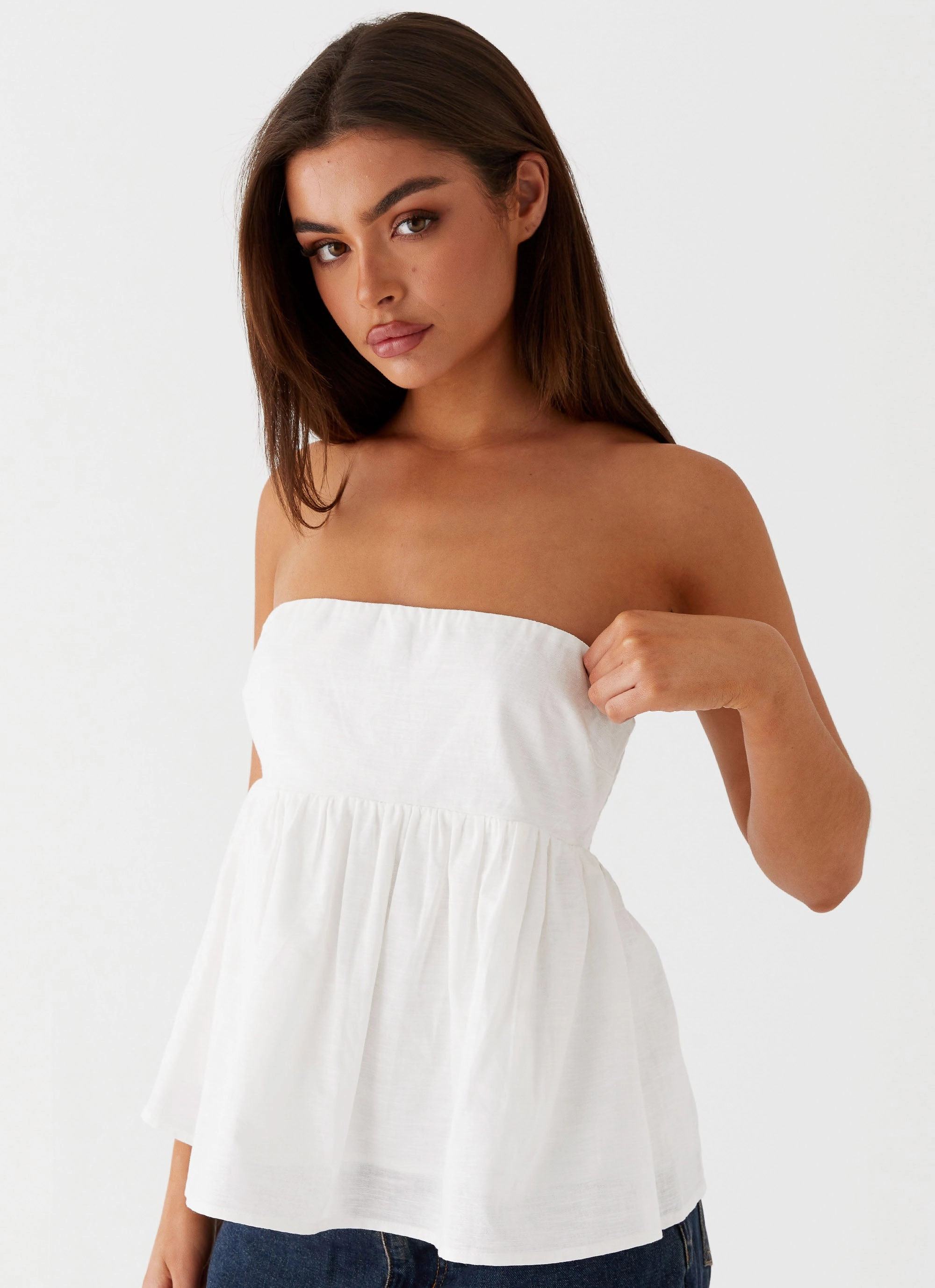 VentilatedMesh Stylish Hoodie Cassie Tube Top - White