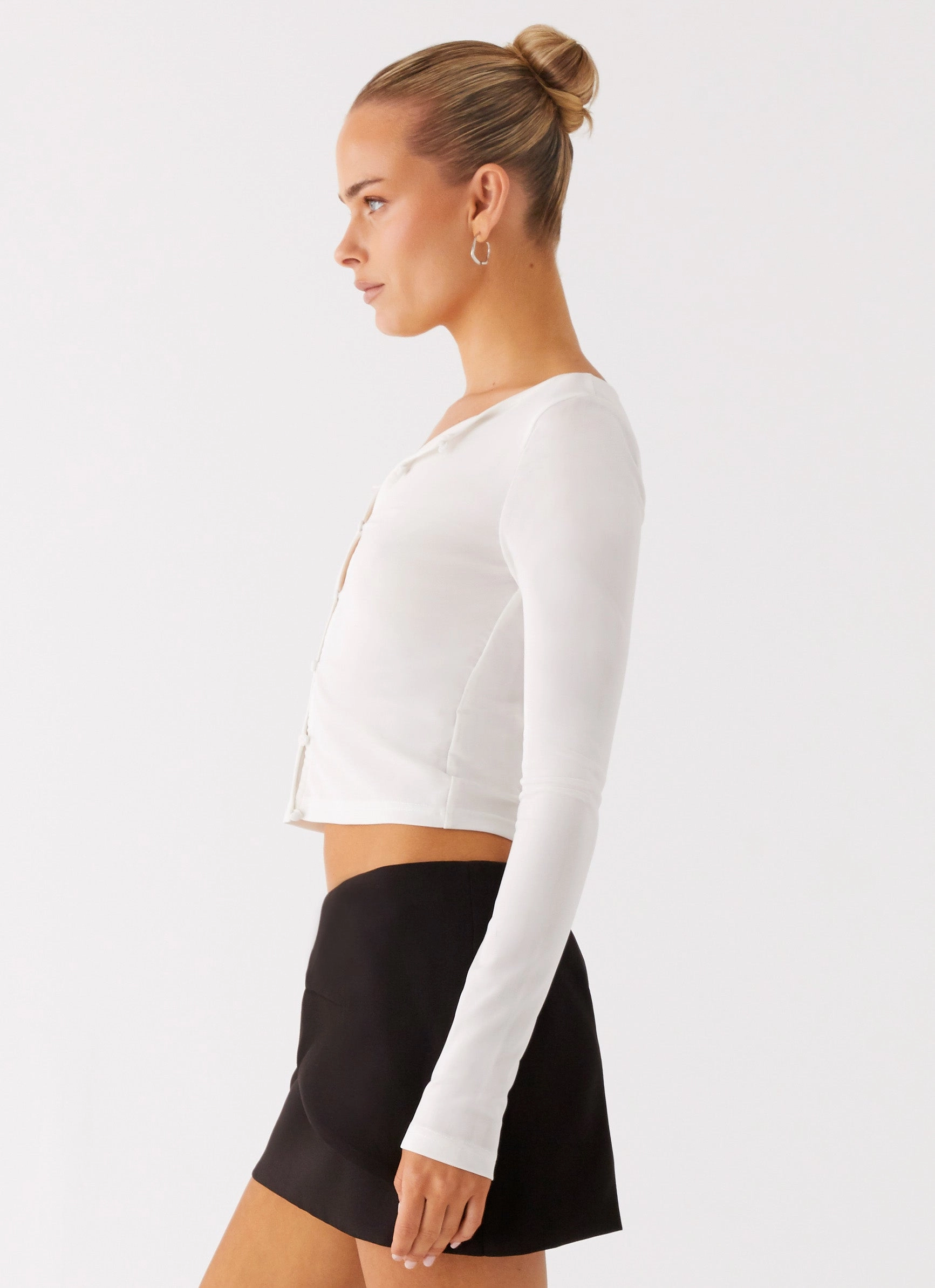 AdjustableNeckline Adjustable Cuffs Fifth Ave Mesh Long Sleeve Top - Off White