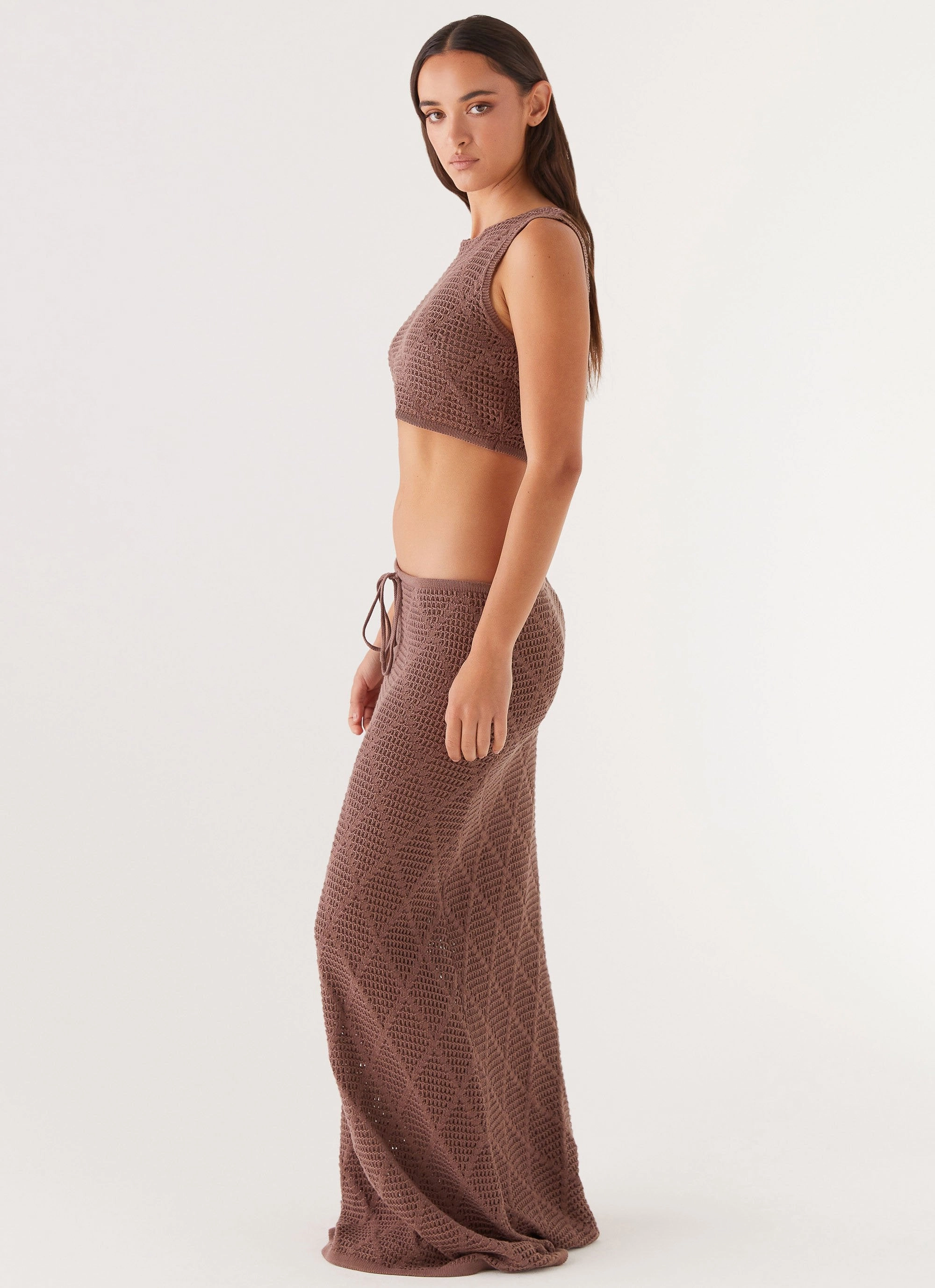 Santonio Crochet Crop Top - Chocolate Odor Resistant Treatment