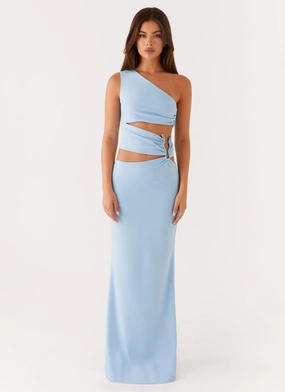 Laylani Cut Out Maxi Dress - Blue Pretty Goods Smart Waist Design Laylani Cut Out Maxi Dress - Blue