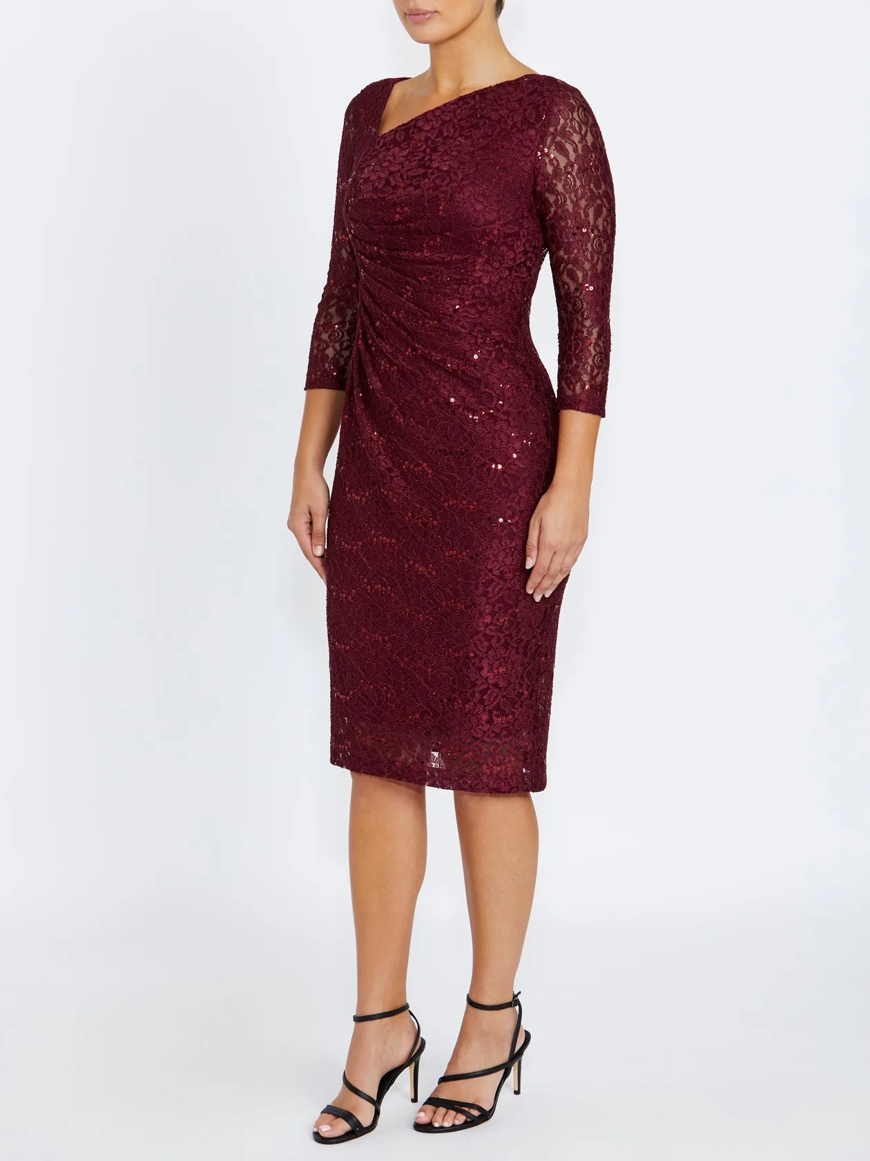 Statement Neck Leighton Malbec Stretch Lace Dress