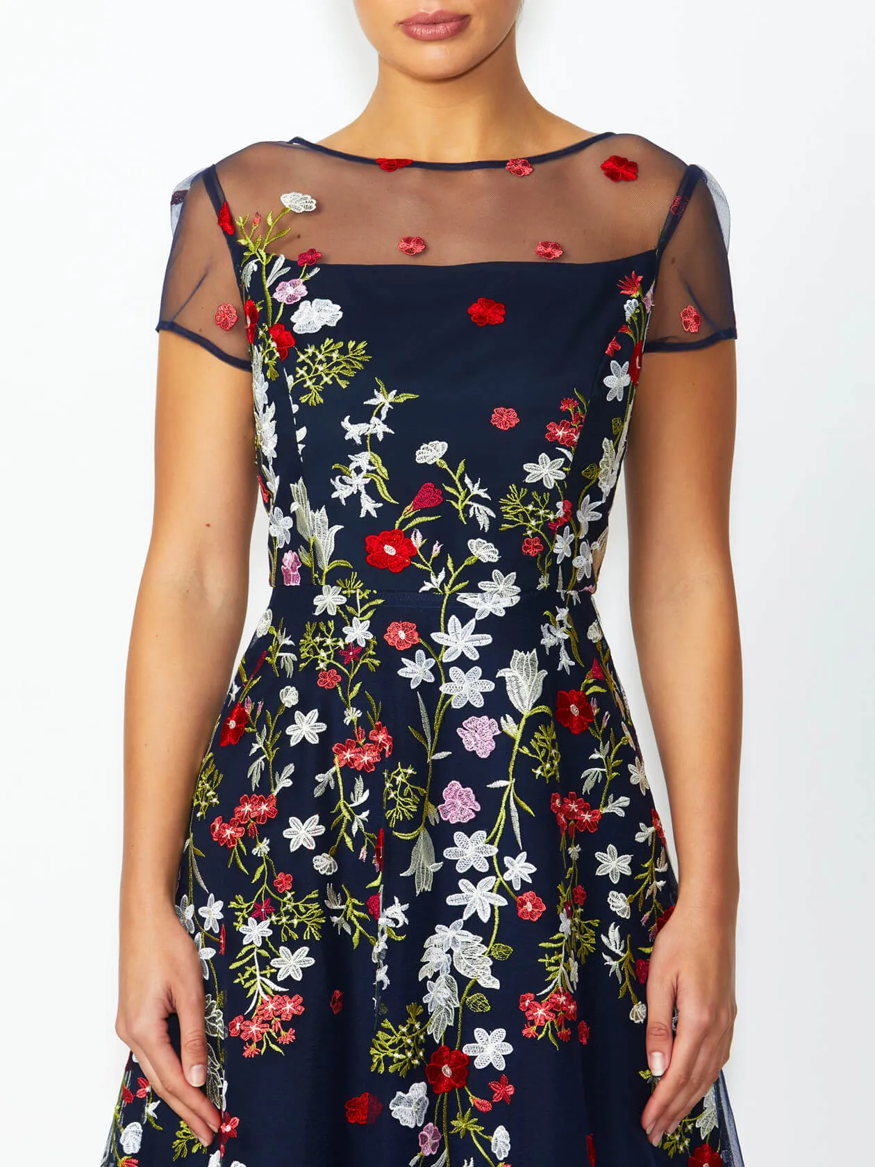 Skin-friendly Leila Navy Embroidered A-Line Dress