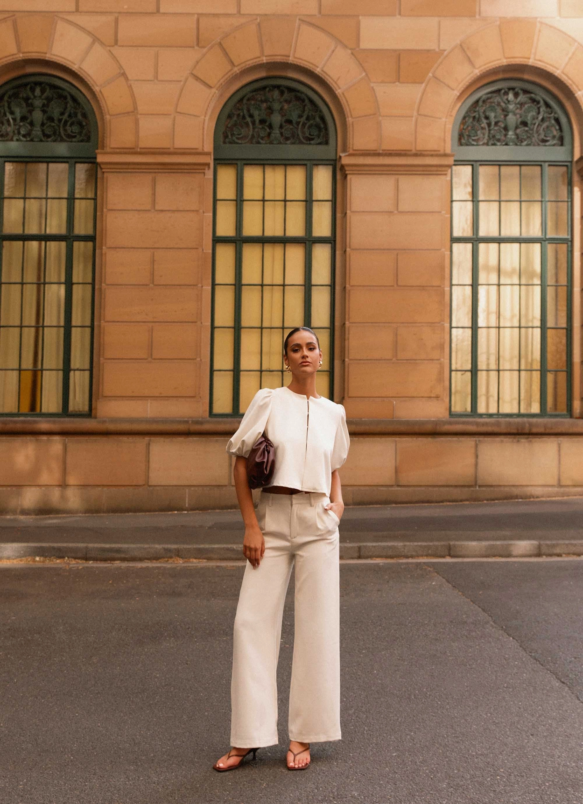 Double Layered Hem Leila Suiting Pants - Ivory