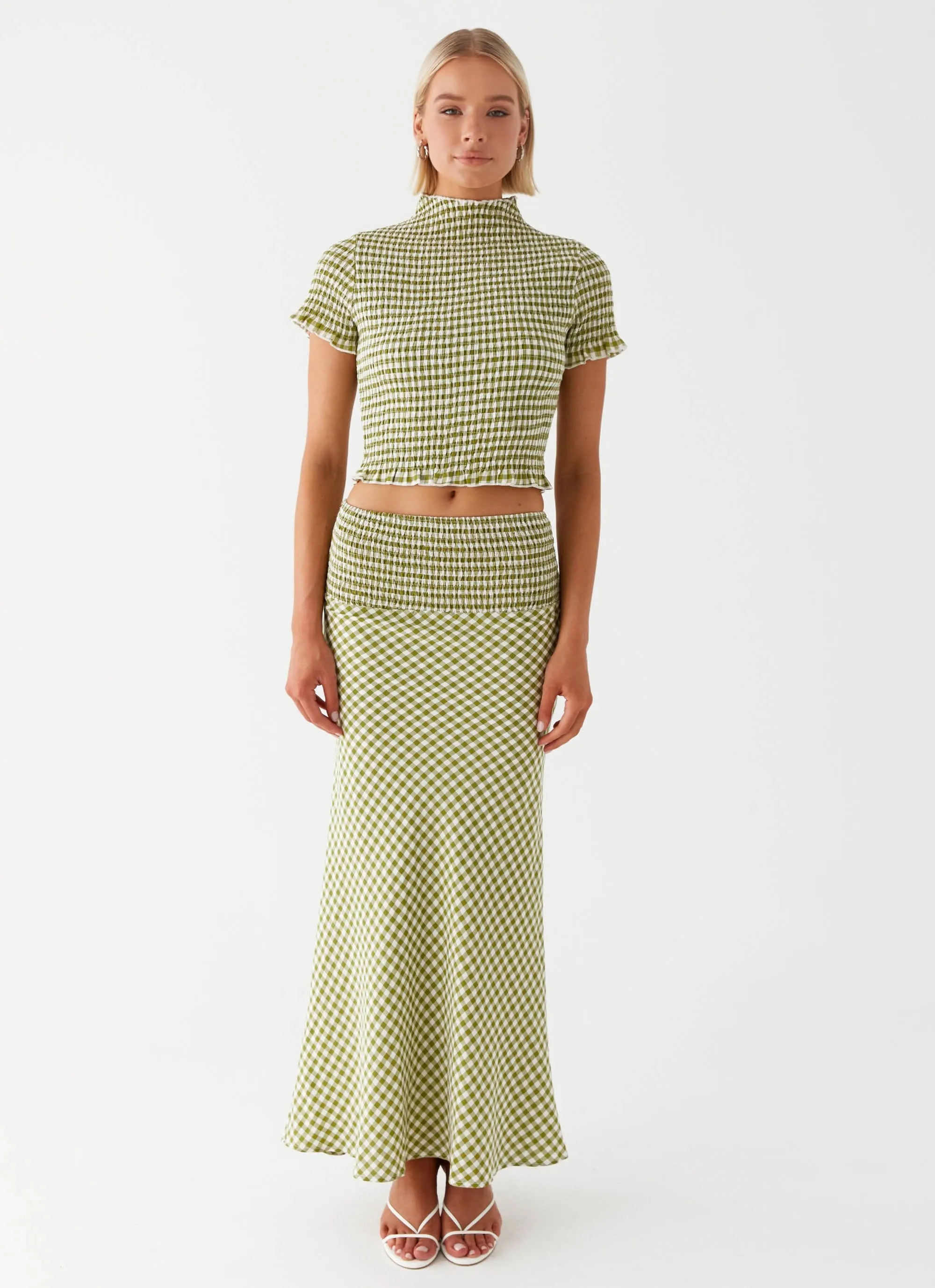 Soft Touch Versatile Design Leilani Maxi Skirt - Khaki Gingham