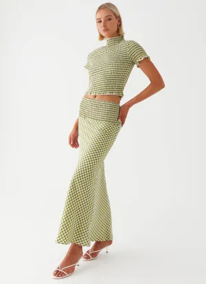 Leilani Maxi Skirt - Khaki Gingham Zero Chafe Technology Seamless Waist Technology Sporty Fit Leilani Maxi Skirt - Khaki Gingham