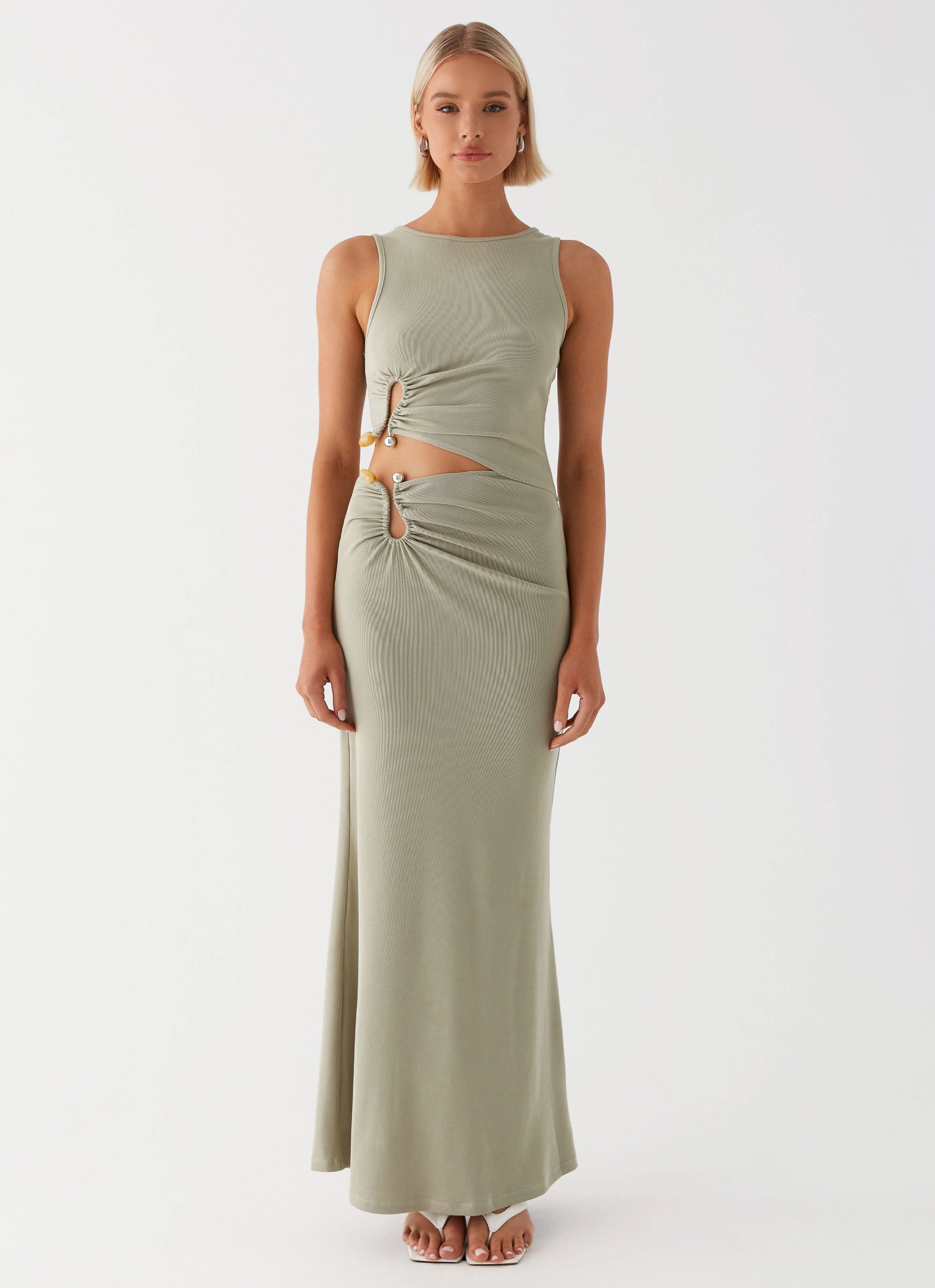 Draped Fabric Boho Aesthetic Lennox Maxi Dress - Sage