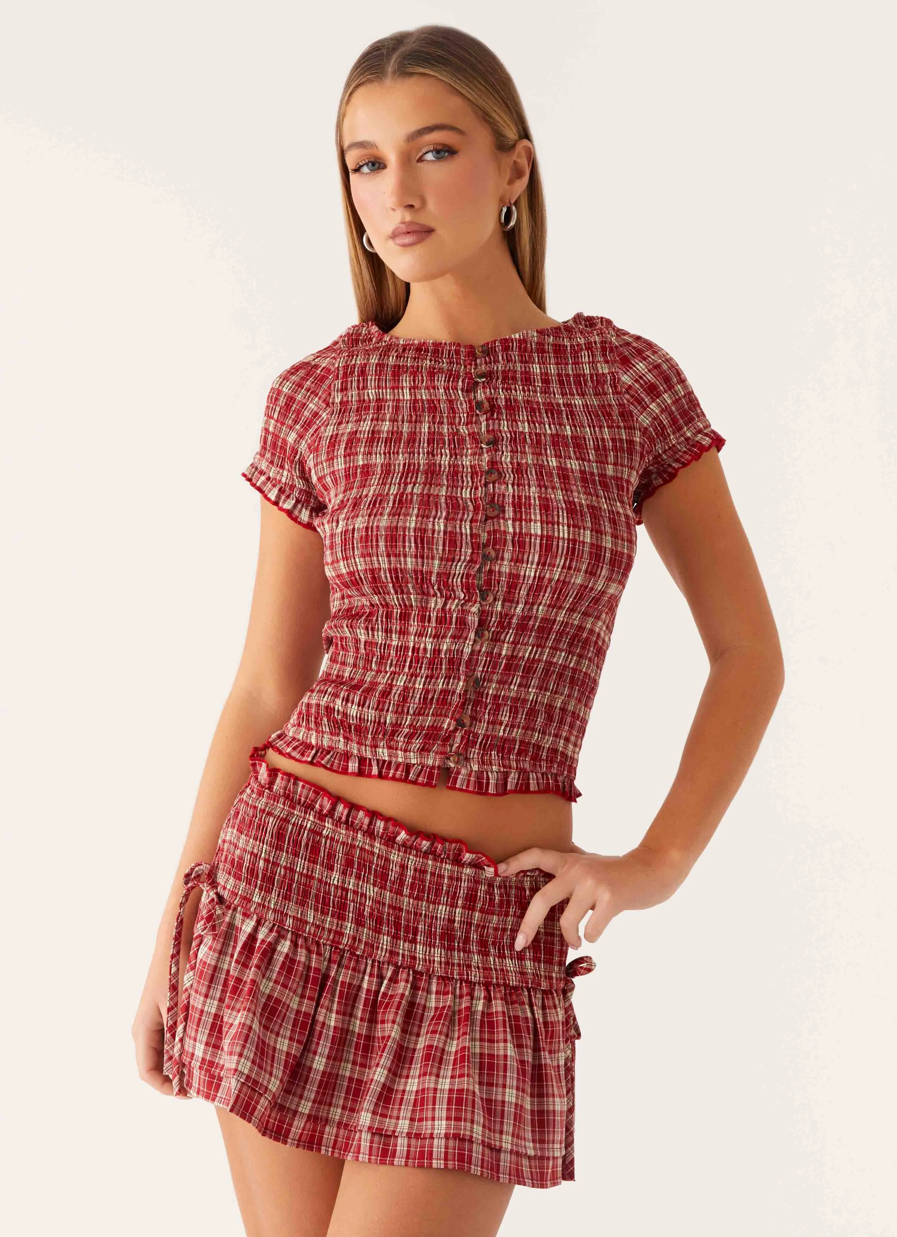 NonChafingLegs Slim wear Lenore Mini Skirt - Ruby Check