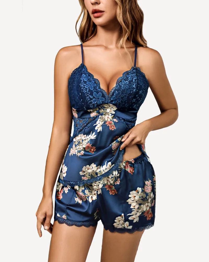 Leopard Lace Satin Pajamas Set