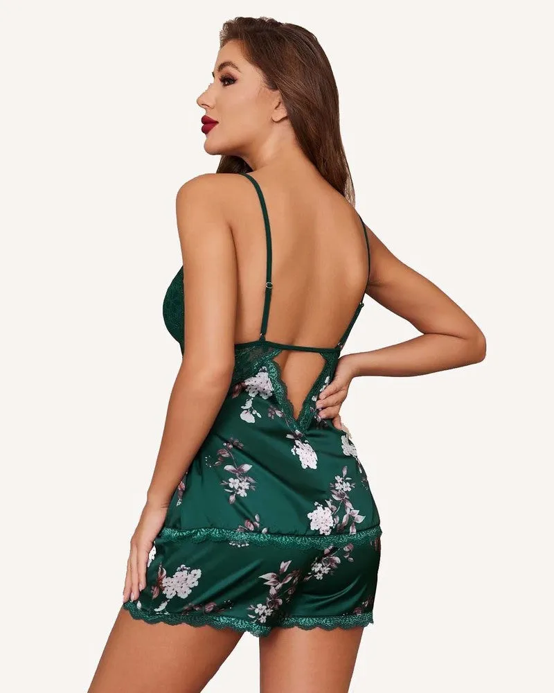 Leopard Lace Satin Pajamas Set