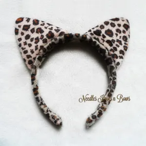 Leopard Print Plush Cat Ears, Girls Cat Ears, Headband, Toddler