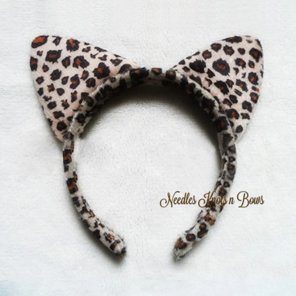 Leopard Print Plush Cat Ears, Girls Cat Ears, Headband, Toddler