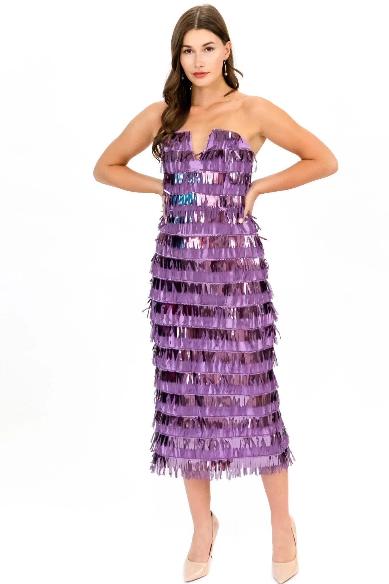 Lia Strapless Dress ?C Lilac Fringe Bare Glow