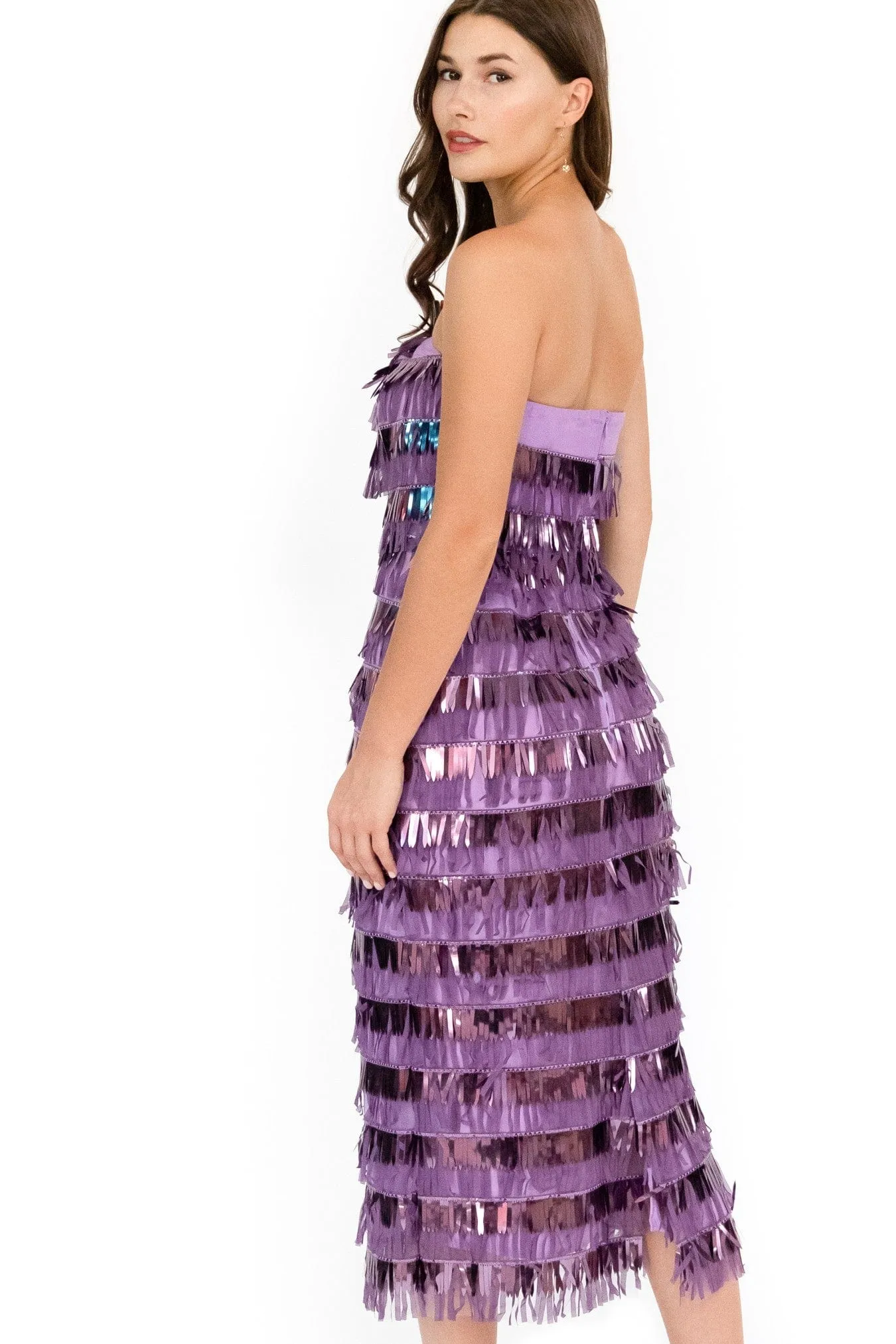 Long Sleeve Lia Strapless Dress ?C Lilac Fringe