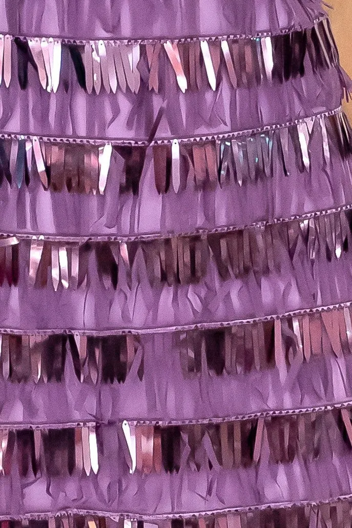 Lia Strapless Dress ?C Lilac Fringe Slit Detail
