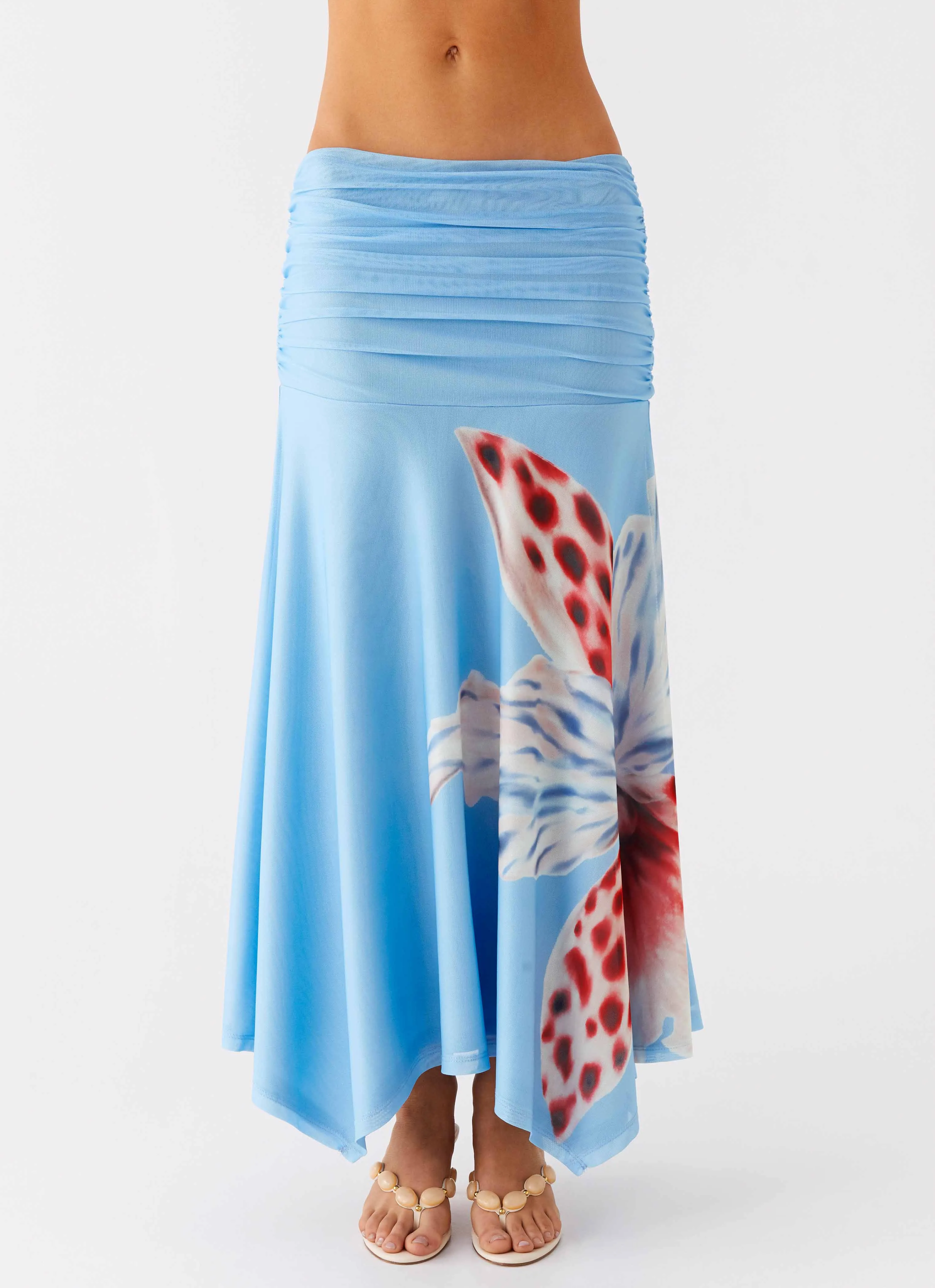 Liana Ruched Maxi Skirt - Deep Sea Bloom Rugged Wear