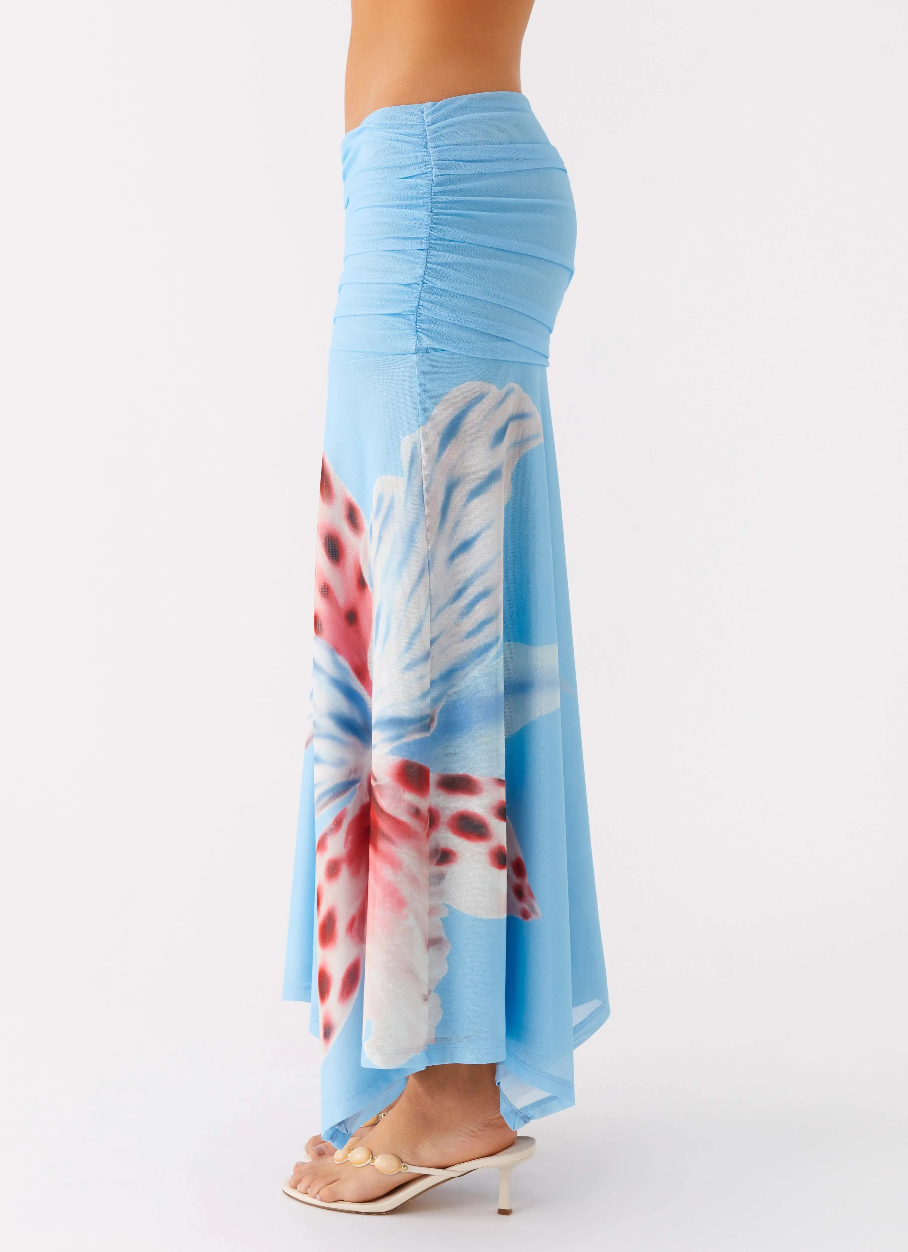 Minimal Edge Stay Flexible Liana Ruched Maxi Skirt - Deep Sea Bloom
