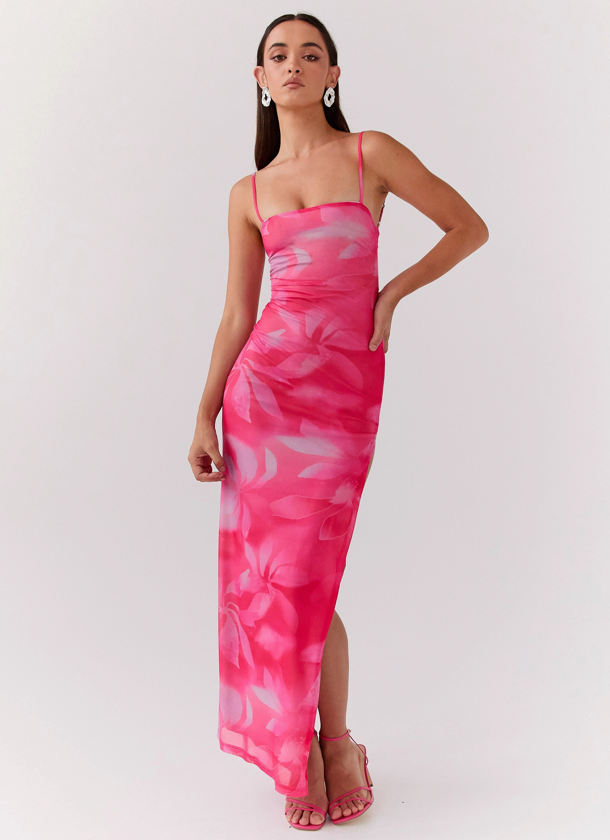 Life In Pink Maxi Dress - Abstract Bloom Visual Balance