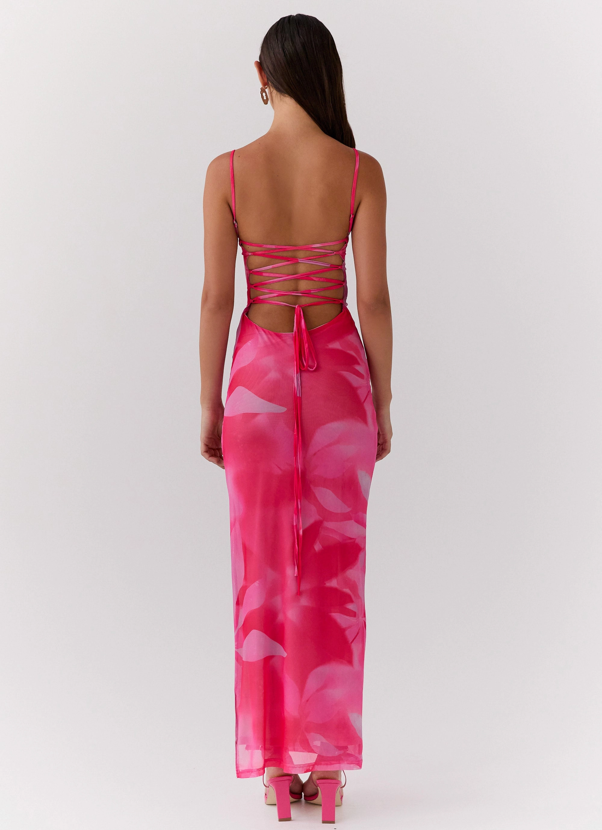 Mood Friendly Stylish Waistband Fit Life In Pink Maxi Dress - Abstract Bloom