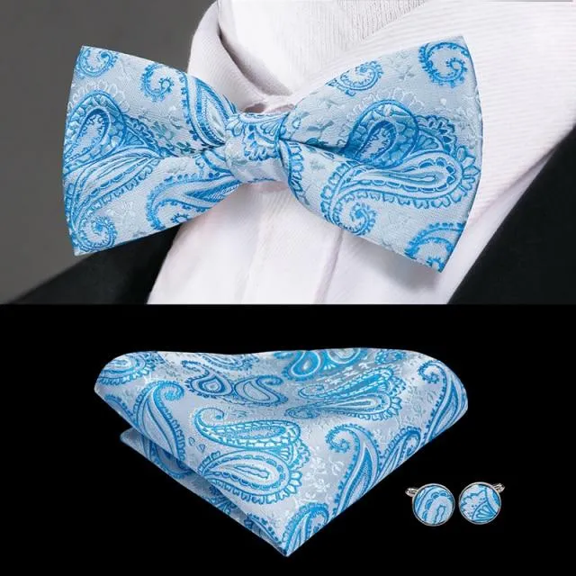 Light Blue Paisley Matching Bowtie Set (3pc)